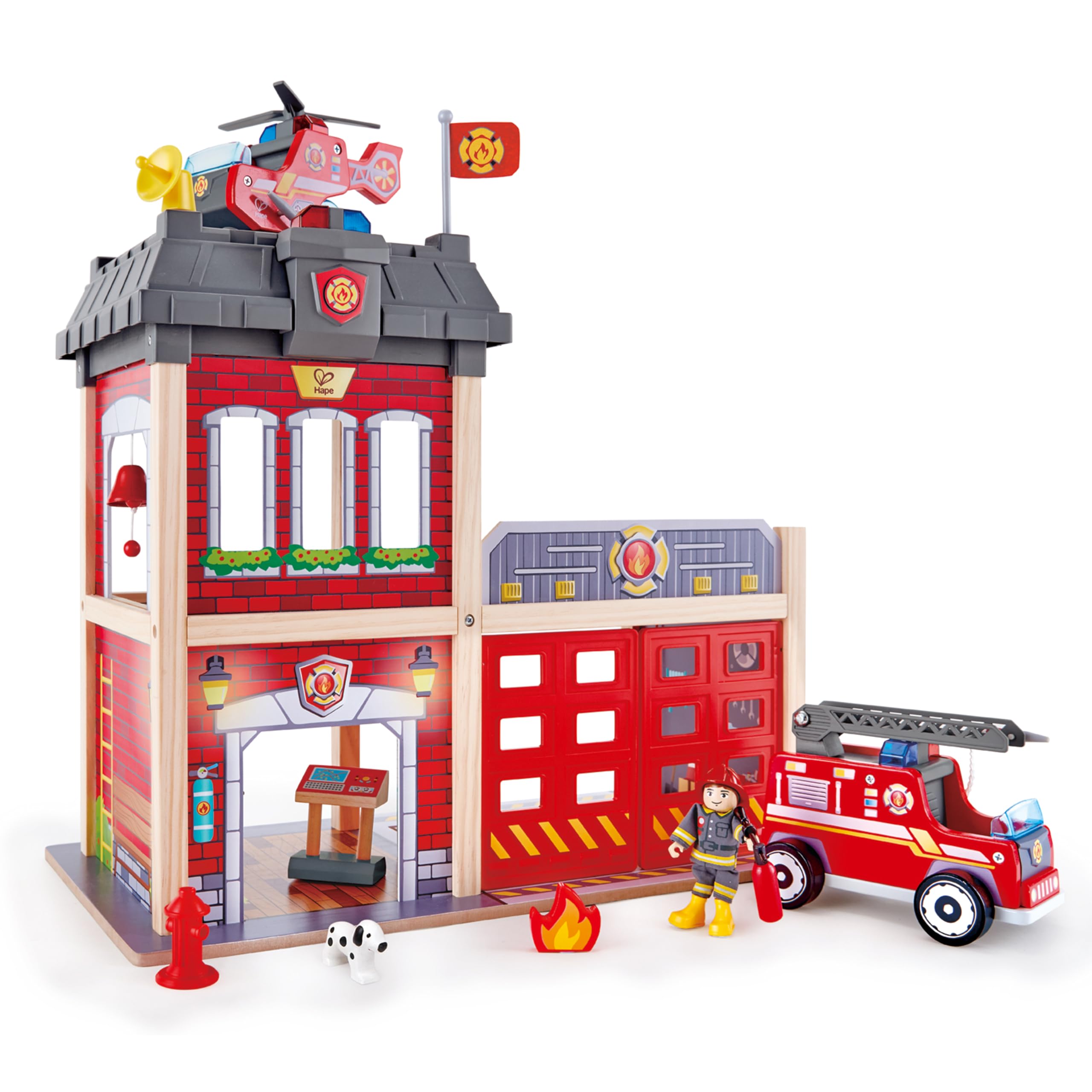 Hape Fire Station Playset| Wooden Dollhouse Kid’s Toy, Stimulates Key Motor Skills And Promotes Team Play (E3023) Multicolor, L: 23.6, W: 11.8, H: 18.8 inch