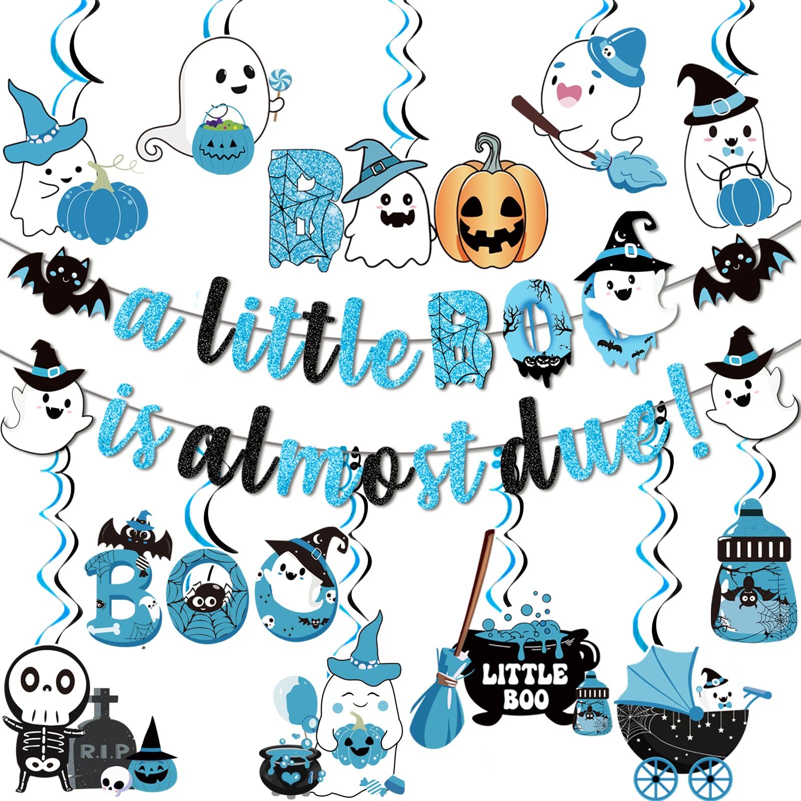 A little Boo Is Almost Due Banner Little Boo Baby Shower Decorations for Halloween Baby Shower Decorations Boy Blue Black Boy Halloween Party Decorations