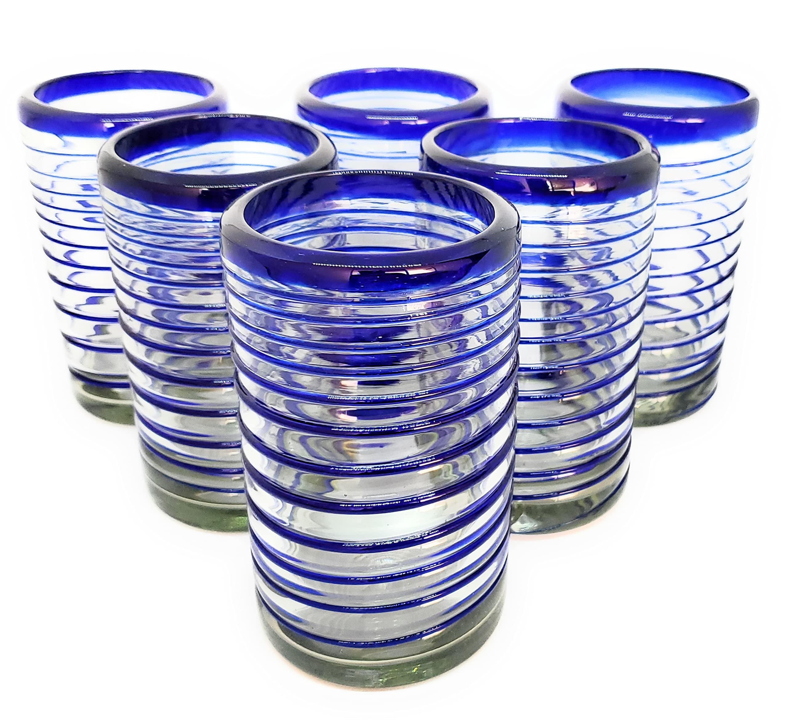 Cobalt Blue Spiral 14 oz Drinking Glasses (set of 6), Recycled Glass, Lead-free, Toxin-Free (Drinking)