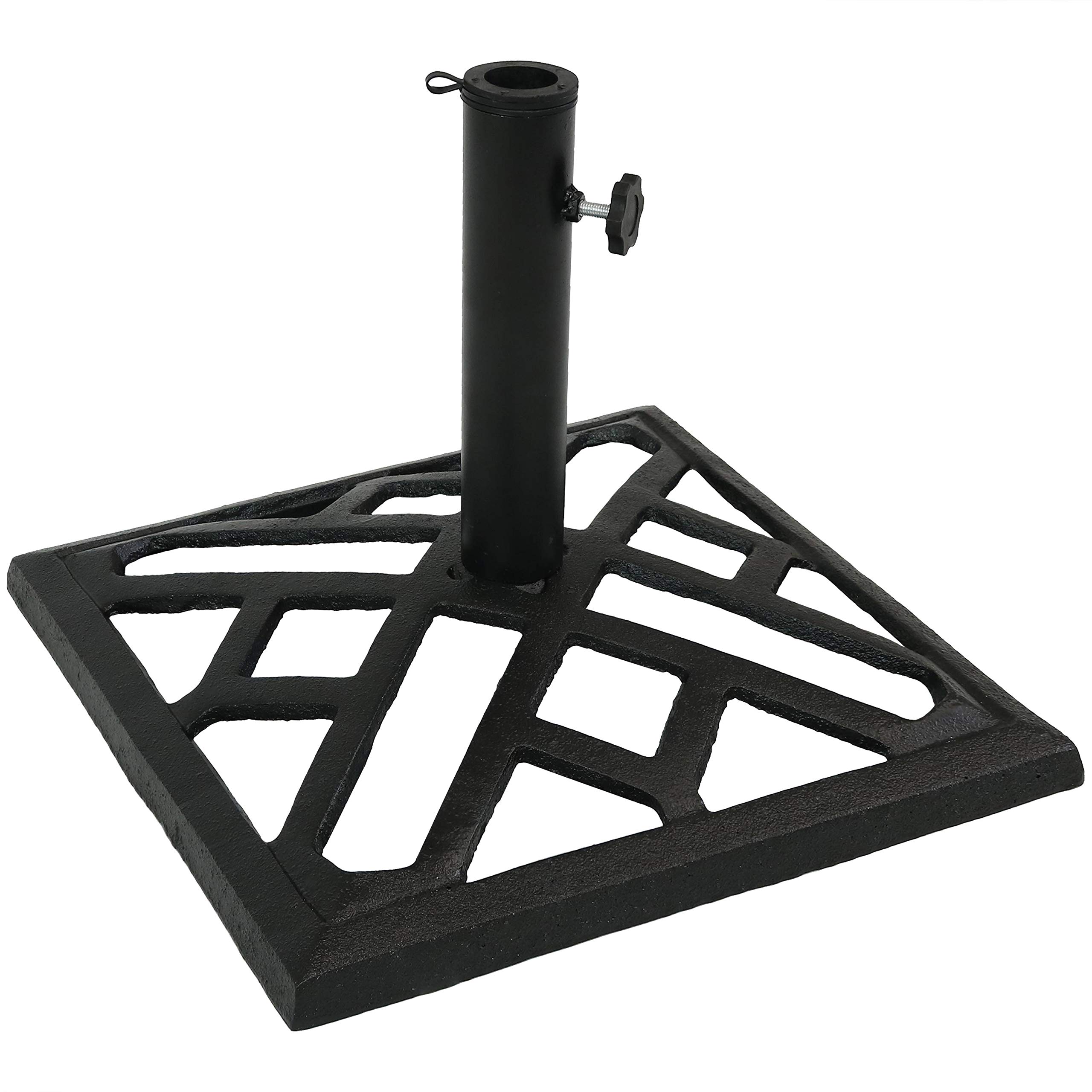 Sunnydaze Cast Iron Umbrella Base with Modern Geometric Design, 17-Inch Square