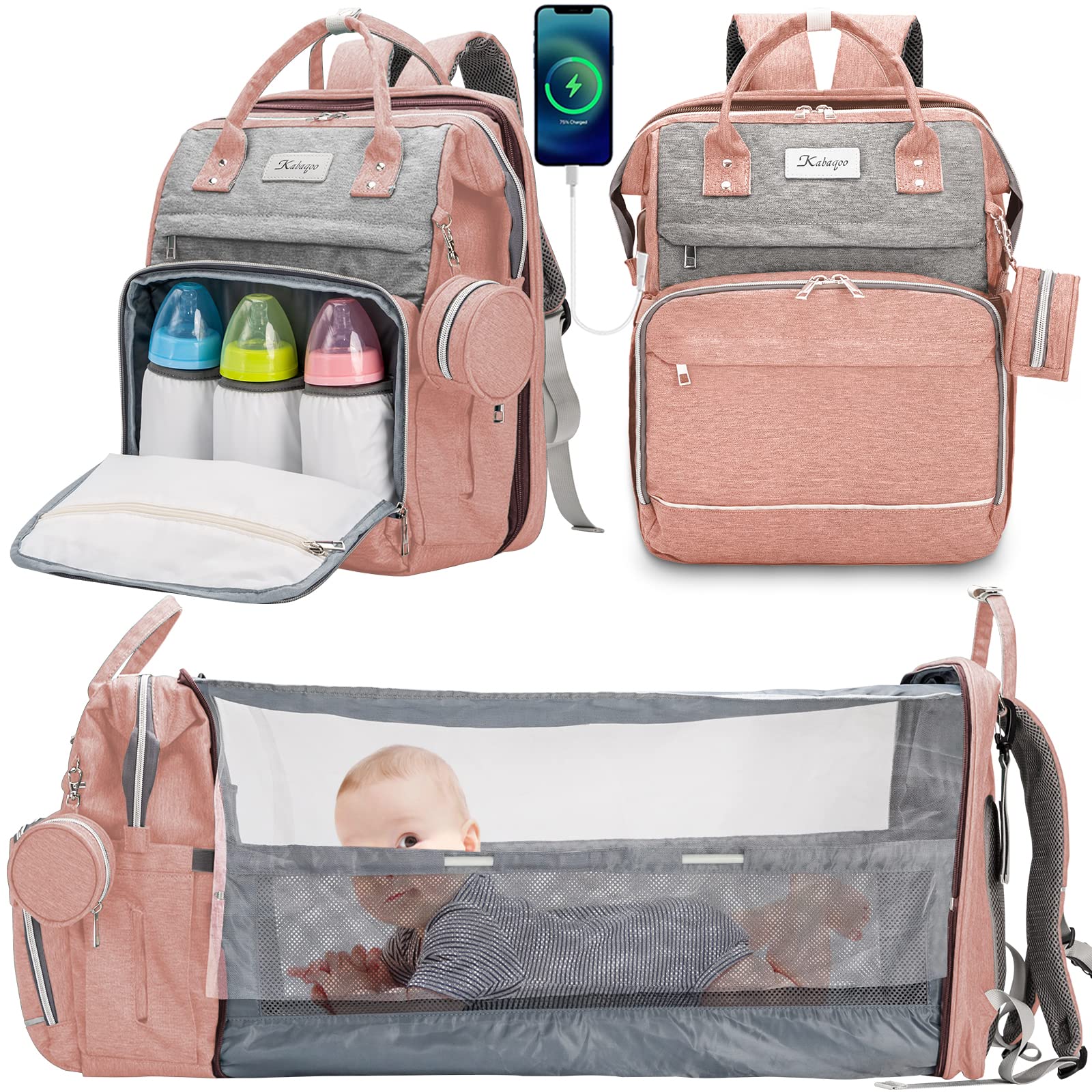 KABAQOO Diaper Bag Backpack with Changing Station