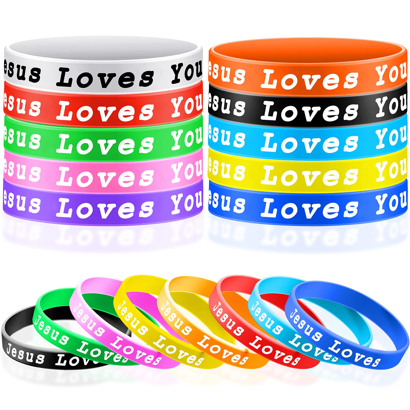 SkyletyJesus Loves You Silicone Wristbands Rubber Bracelets Colorful Jesus Loves You Silicone Bracelet Christian Rubber Wristbands for Novelty Jewelry Party Favors, Easter Baskets Fillers (10 Pieces)