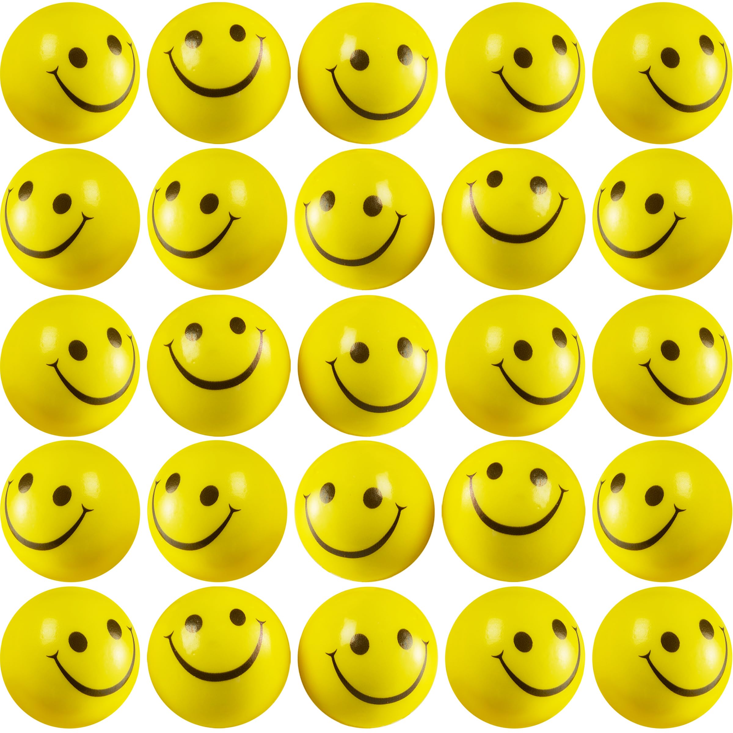 Smile Face Squeeze Balls (24 Pcs Bulk) for Kids and Adults, 2 Inch Mini Yellow Fun Happy Face Stress Anxiety Relief Balls, Hand Therapy Sensory Fidget Toy, Classrooms, Game Prize, Party Favor Gift