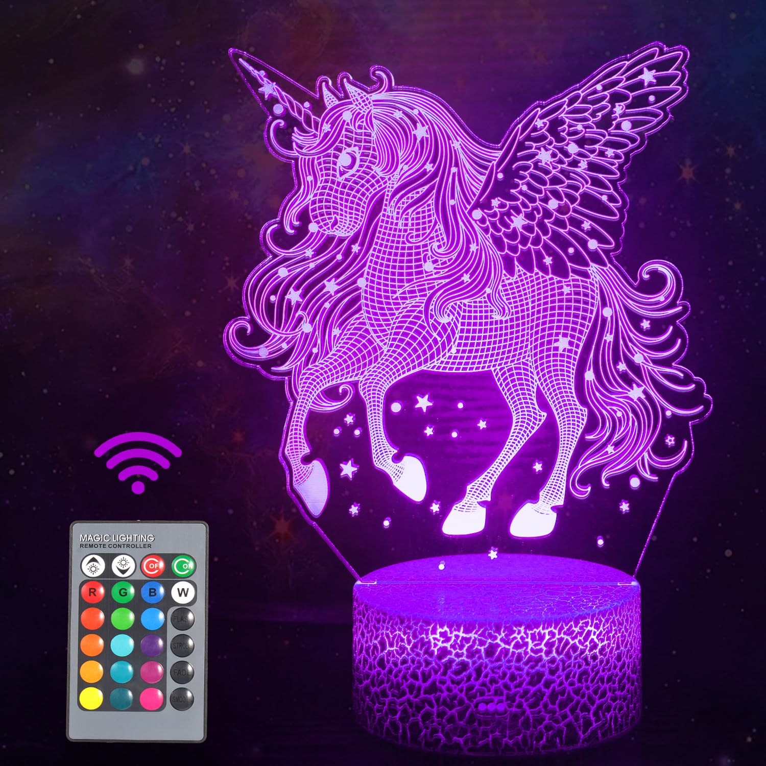 Unicorn Night Light for Kids, Unicorn 3D Illusion Lamp with 16 Colors Change Remote Control, Unicorn Gifts for Boys Girls or Room Decor, Decorative Desk Lamp, Christmas Birthday Gift for Children