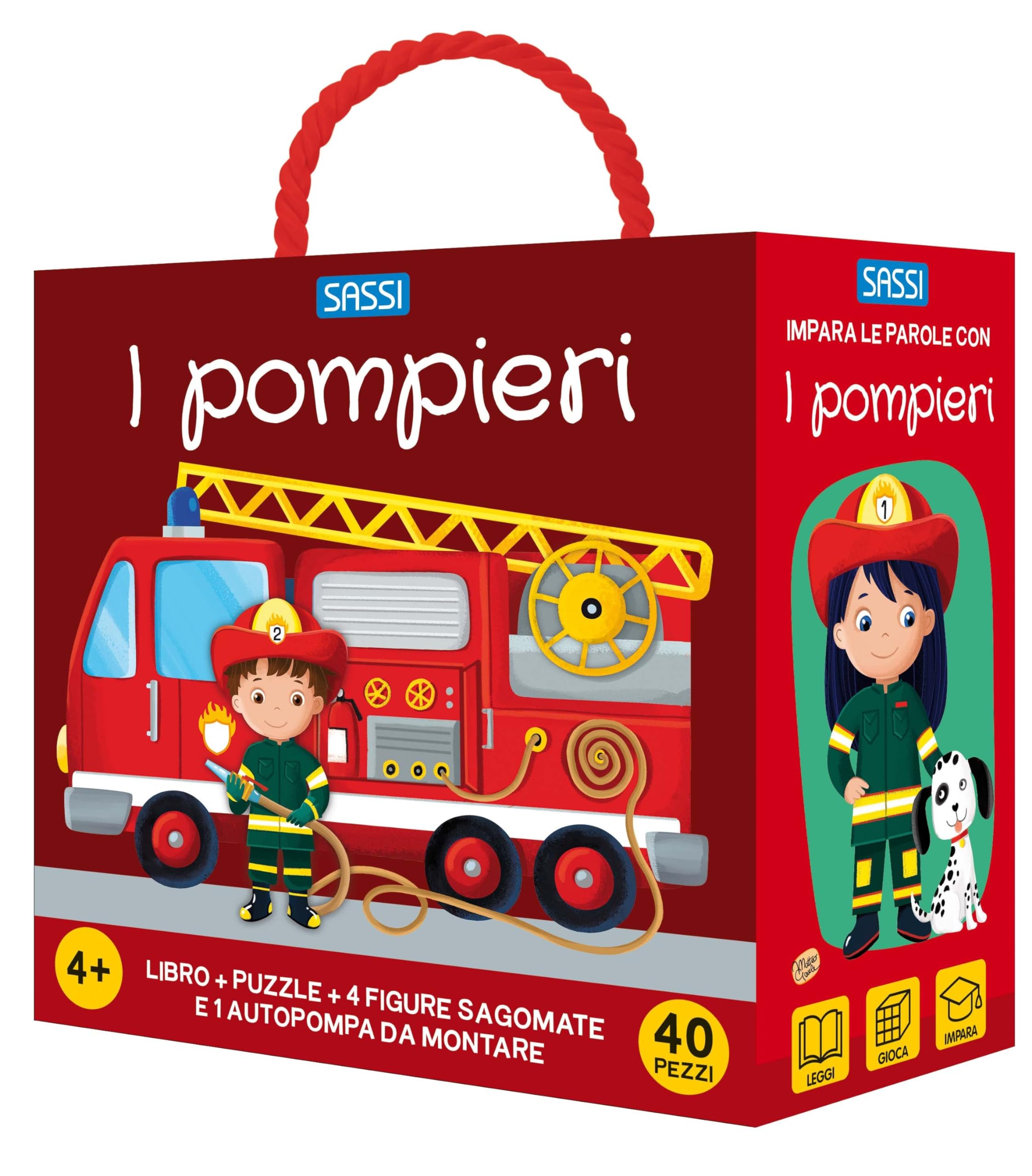 I pompieri. Q-box. Ediz. a colori. Con autopompa da montare. Con 4 figure sagomate. Con puzzle (Sassi junior)