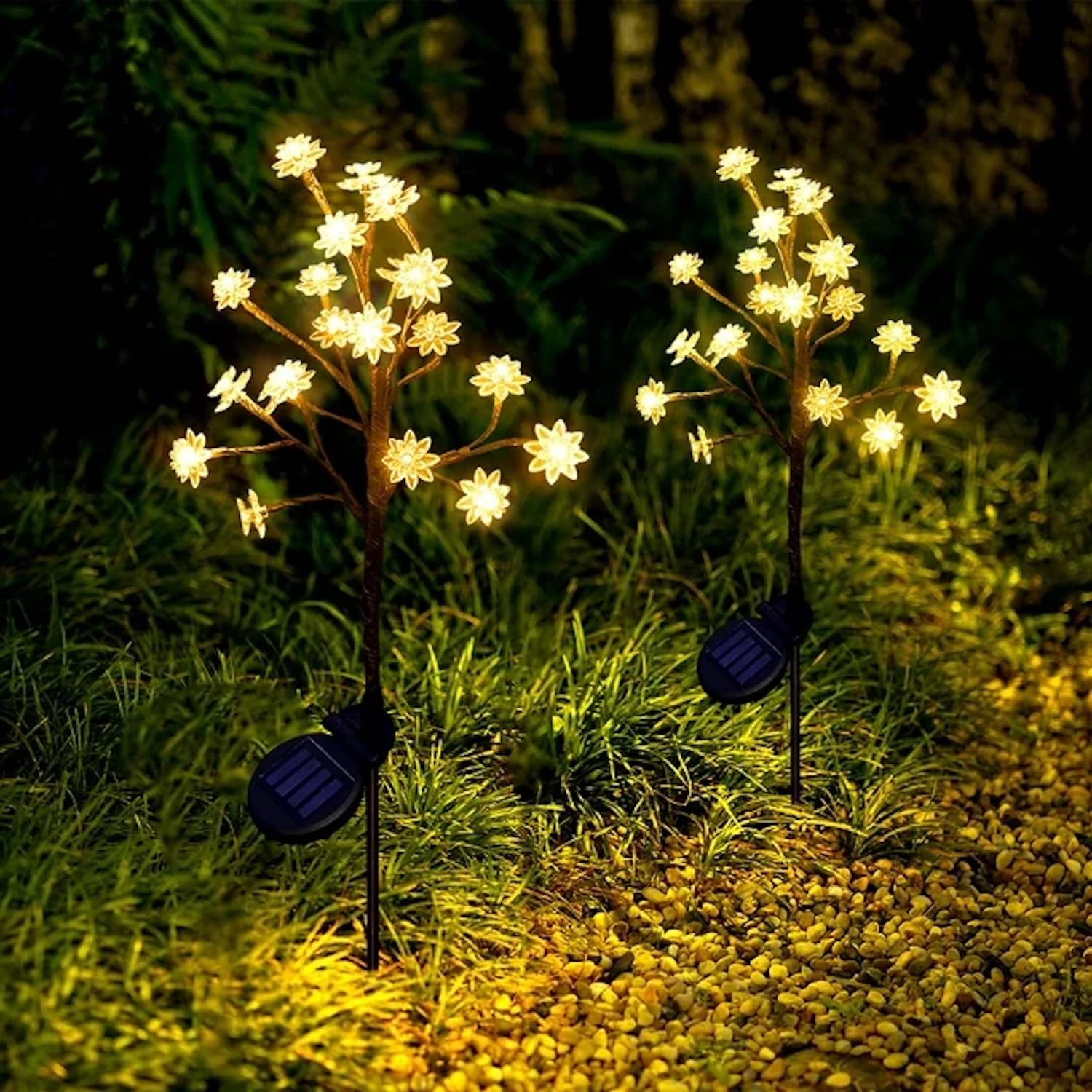 Homehop Solar Lights for Garden 20 Led Blossom, Decorative Flower Lamp, Outdoor, Waterproof for Landscape, Pathway, Home Decor & Courtyard, Auto On/Off,(ABS-Warm White, Pack of 2)