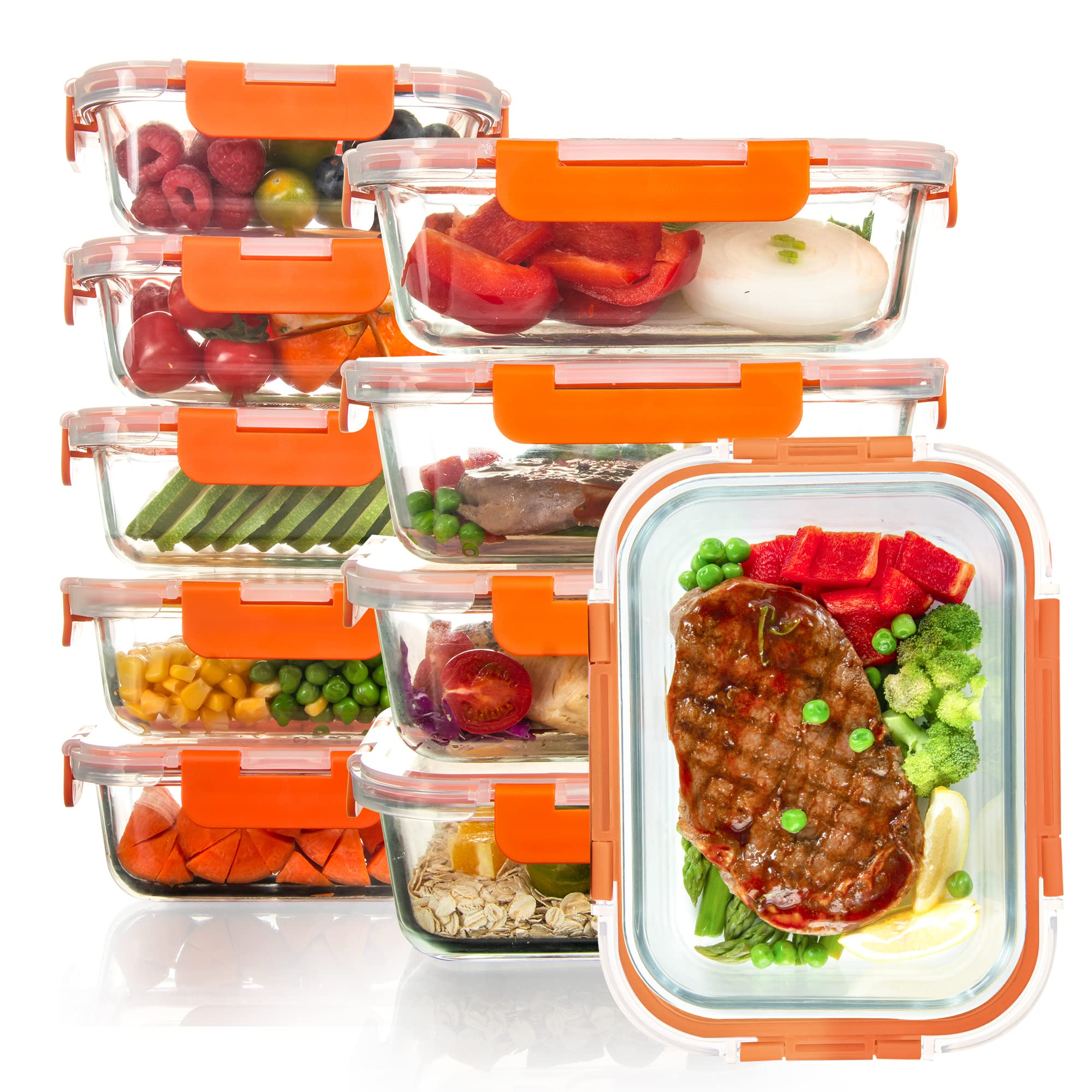 CZUMJJ Glass Food Storage Containers with Lids 10 Pack Airtight Glass Meal Prep Containers, Stackable & Leak-proof