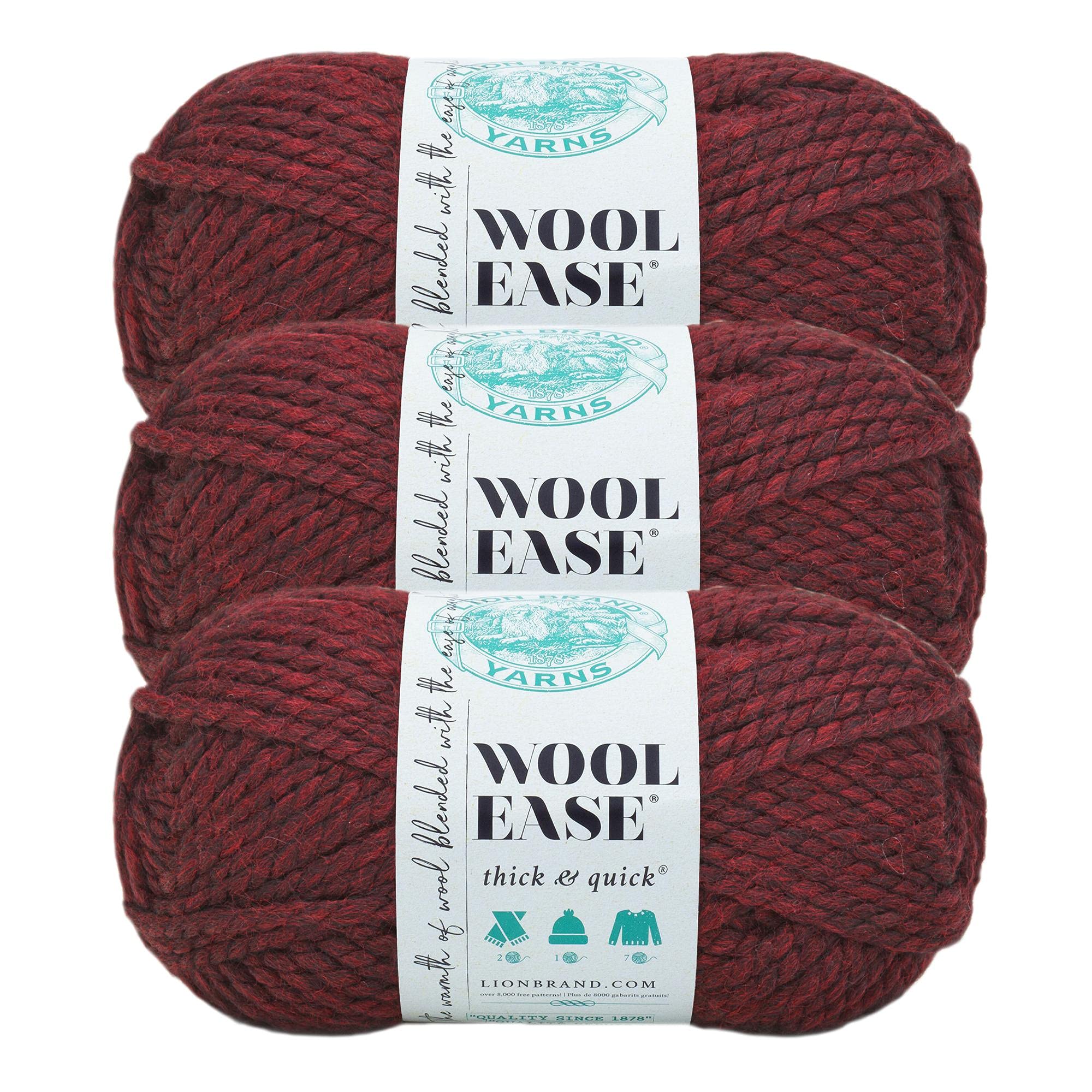 Lion Brand Yarn Wool-Ease Thick & Quick Yarn, Soft and Bulky Yarn for Knitting, Crocheting, and Crafting, 3 Pack, Claret