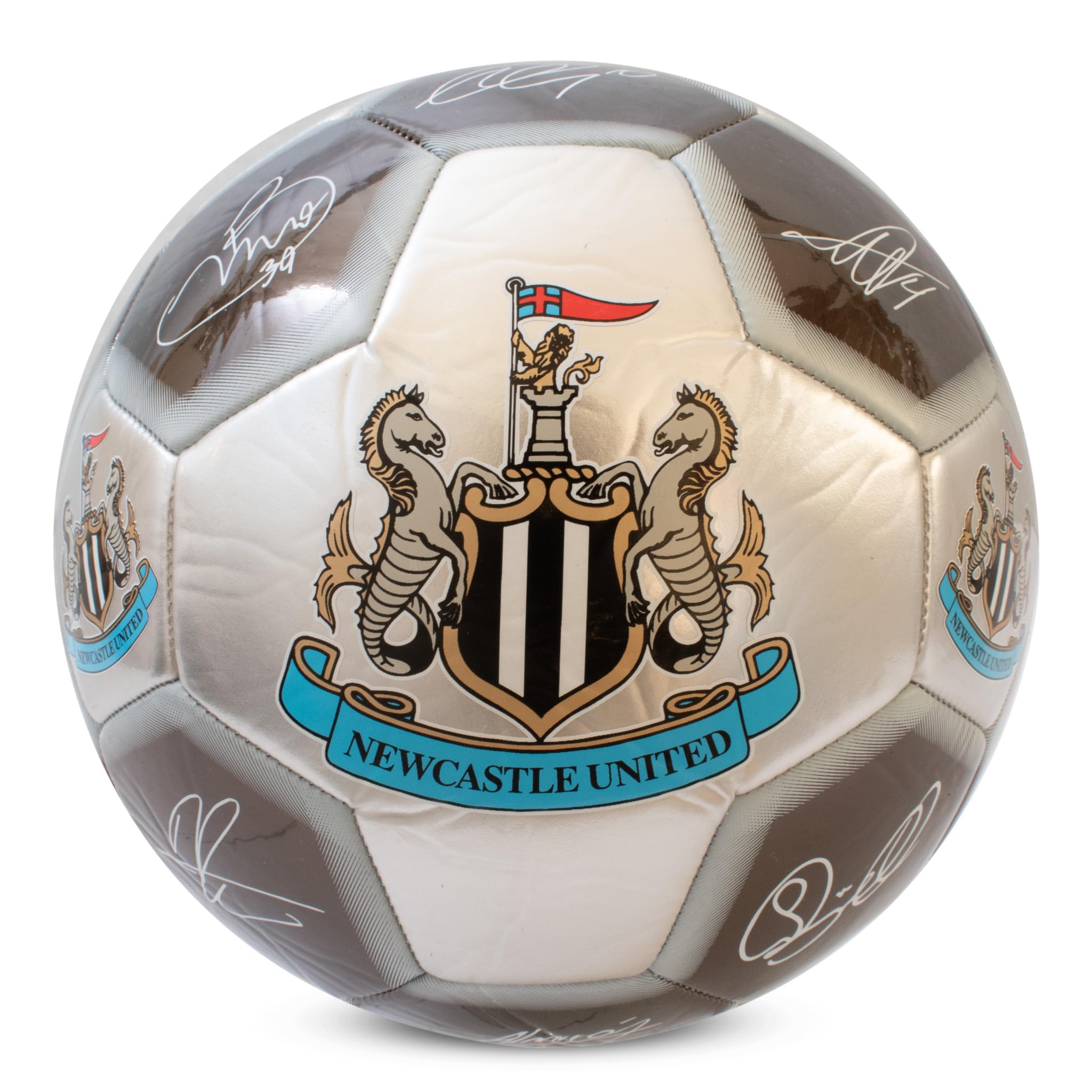 Hy-ProOfficially Licensed Newcastle United F.C. Signature Football - Metallic, Size 5, NUFC, Training, Match, Merchandise, Collectible for Kids and Adults