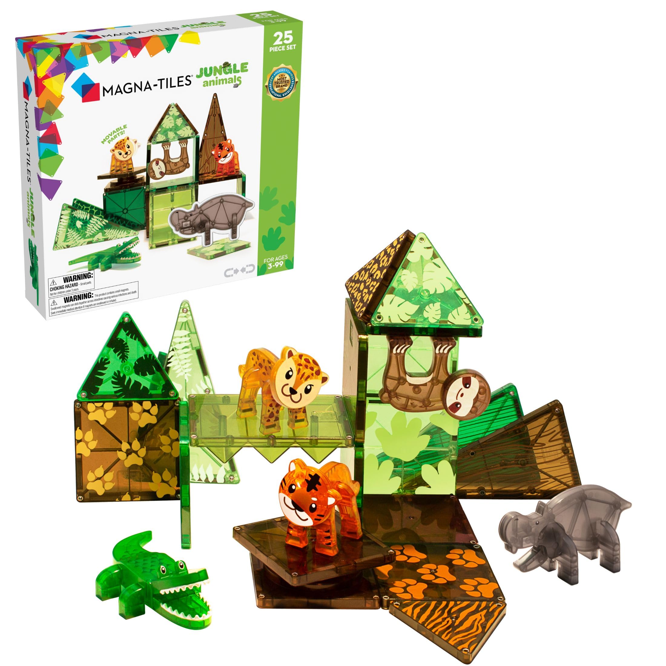 Magna-Tiles Jungle Animals 25 Piece Set, The Original Magnetic Building Tiles For Creative Open-Ended Play, Educational Toys For Children Ages 3 Years + (25 Pieces)