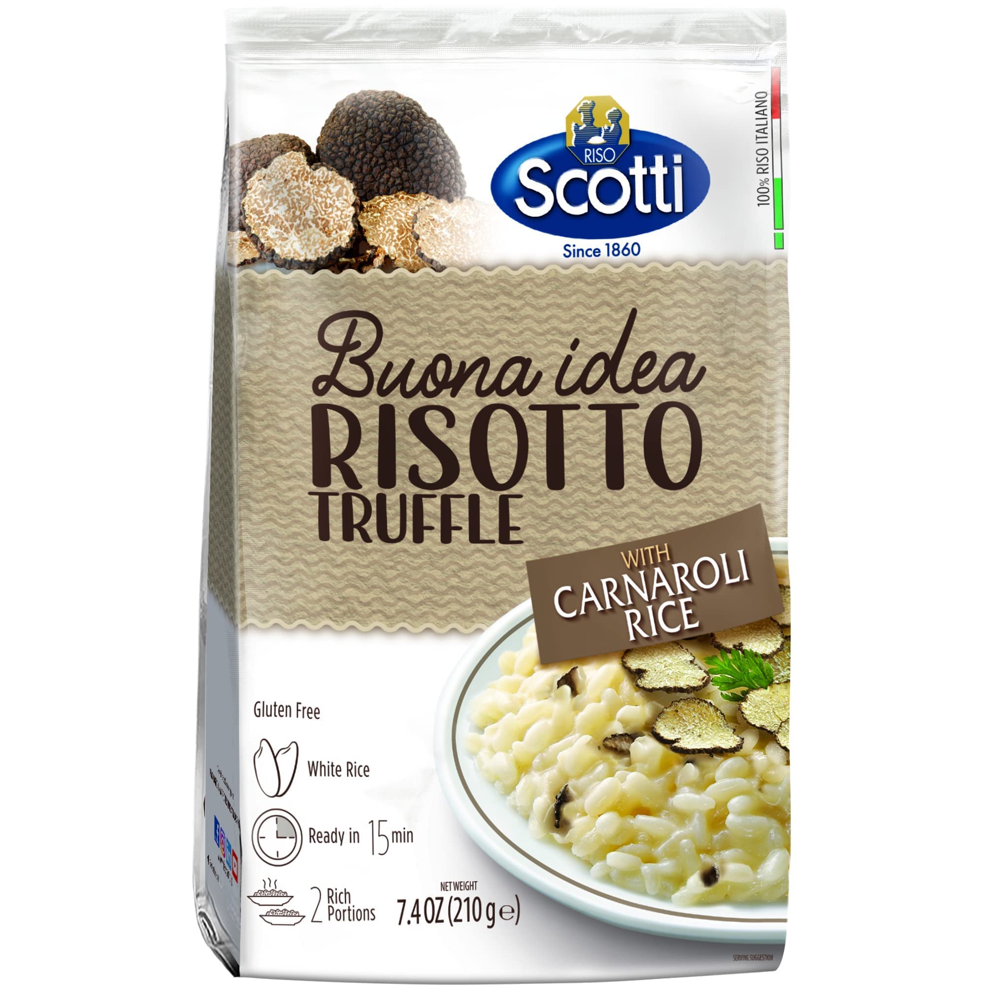 Truffle Seasoned Risotto, Riso Scotti, Carnarolli Rice, Ready Meal, Easy to Cook, Italian Seasoned Risotto, Easy Dinner Side Dish, Just Add Water and Heat, 7.4 oz, 2-3 servings