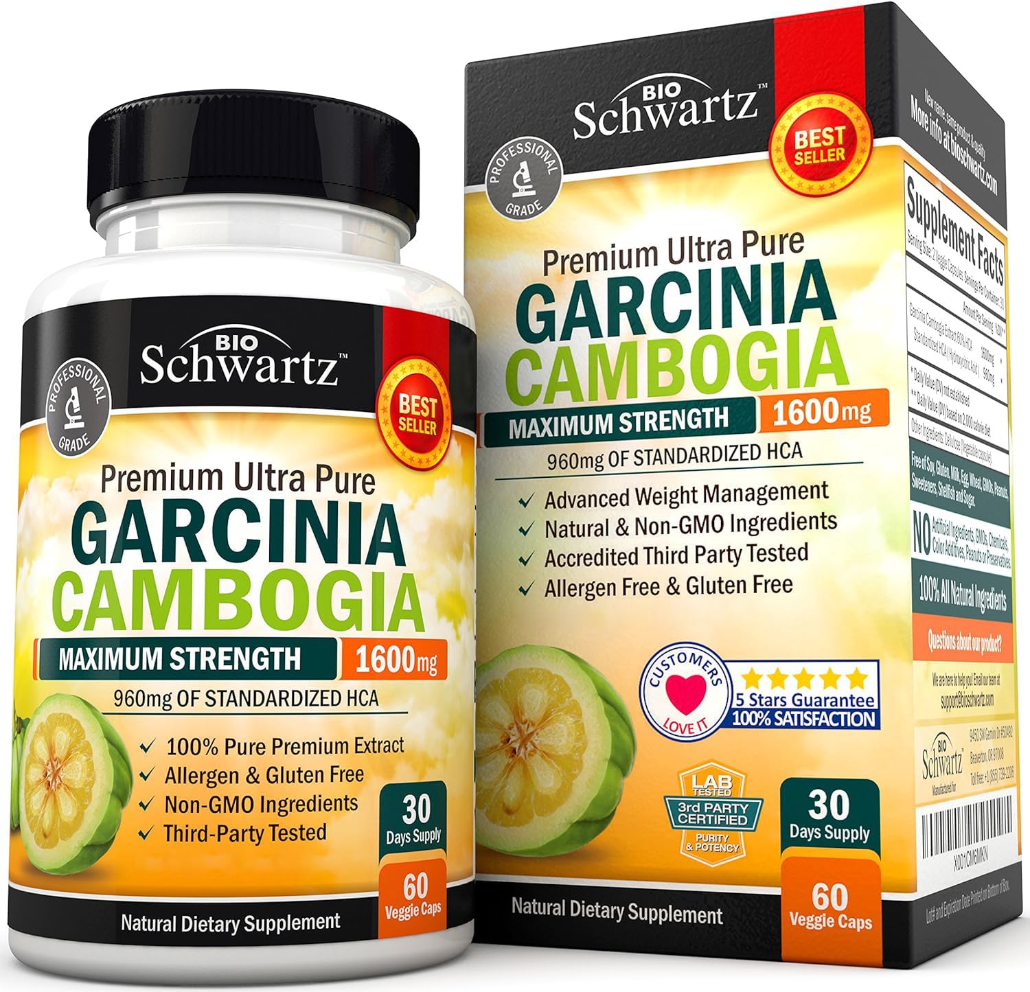 Garcinia Cambogia Weight Loss Pills - Maximum Strength Appetite Suppressant & Fat Burner for Men & Women - 1600mg Natural Extract & 960mg HCA - Metabolism Booster & Carb Blocker Capsules - 60Ct