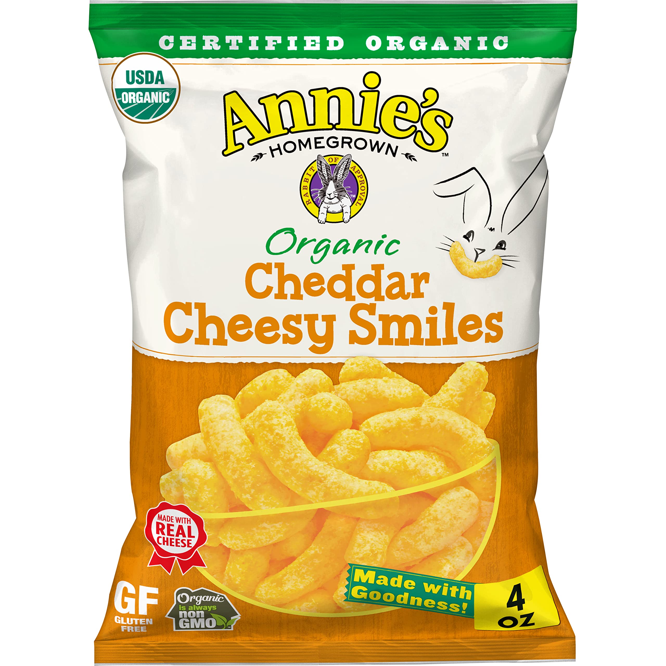 Annie's Organic Cheddar Cheesy Smiles, Baked Corn Puffs, 4 oz.