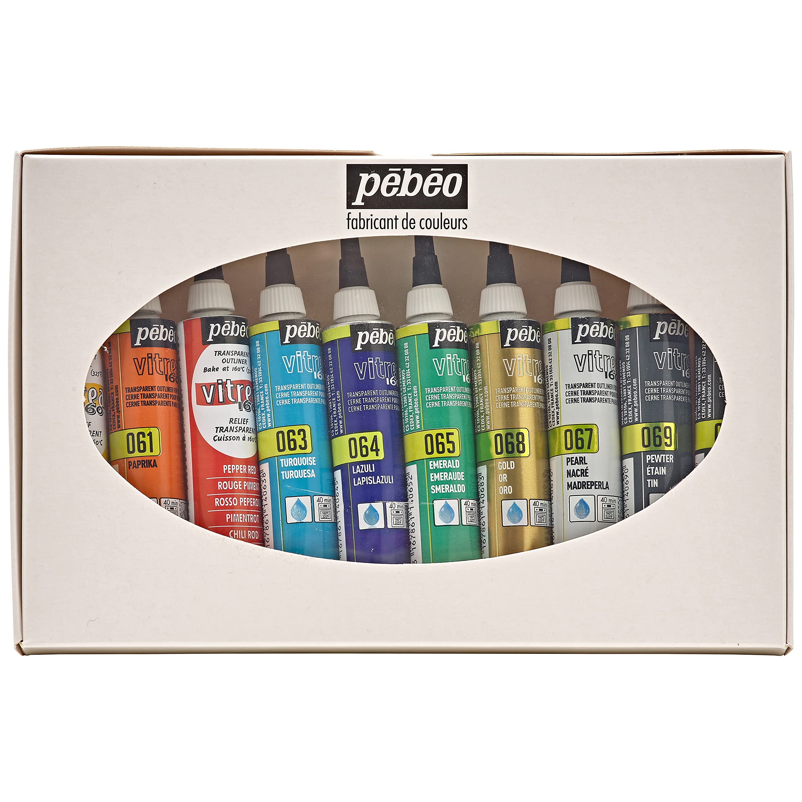 PEBEOVitrea 160, (Set of 10) Assorted Glass Paint Outliners, 20 ml Tubes 0.67 fl oz (Pack of 10)