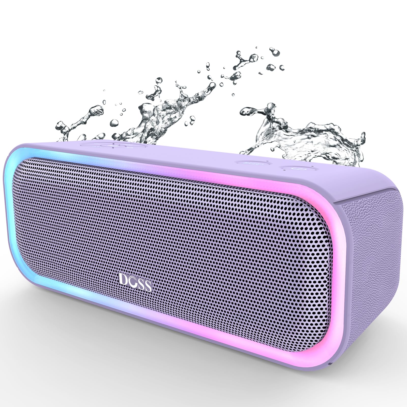 DOSS SoundBox Pro Bluetooth Speaker with 20W Stereo Sound, Active Extra Bass, IPX6 Waterproof, Bluetooth 5.0, TWS Pairing, Multi-Colors Lights, 20 Hrs Playtime, Loudspeakers for Beach, Outdoor-Purple