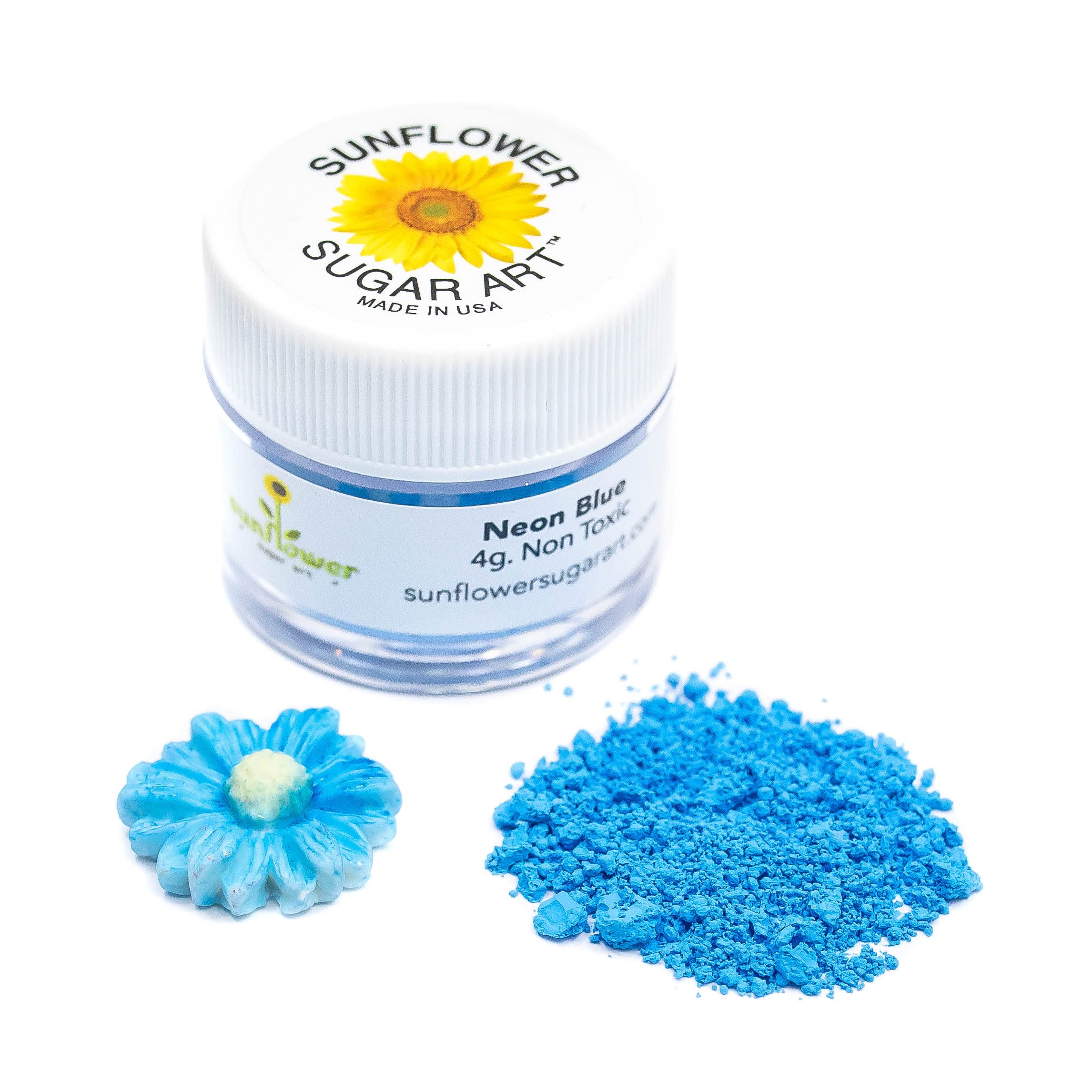 Sunflower Sugar Art Neon Blue Glow In The Dark Petal Dust Food Color - Deep, Rich Blue Matte Powder Cake Accessories for Cake Decoration - 4 Grams Non-Toxic Baking Stuff