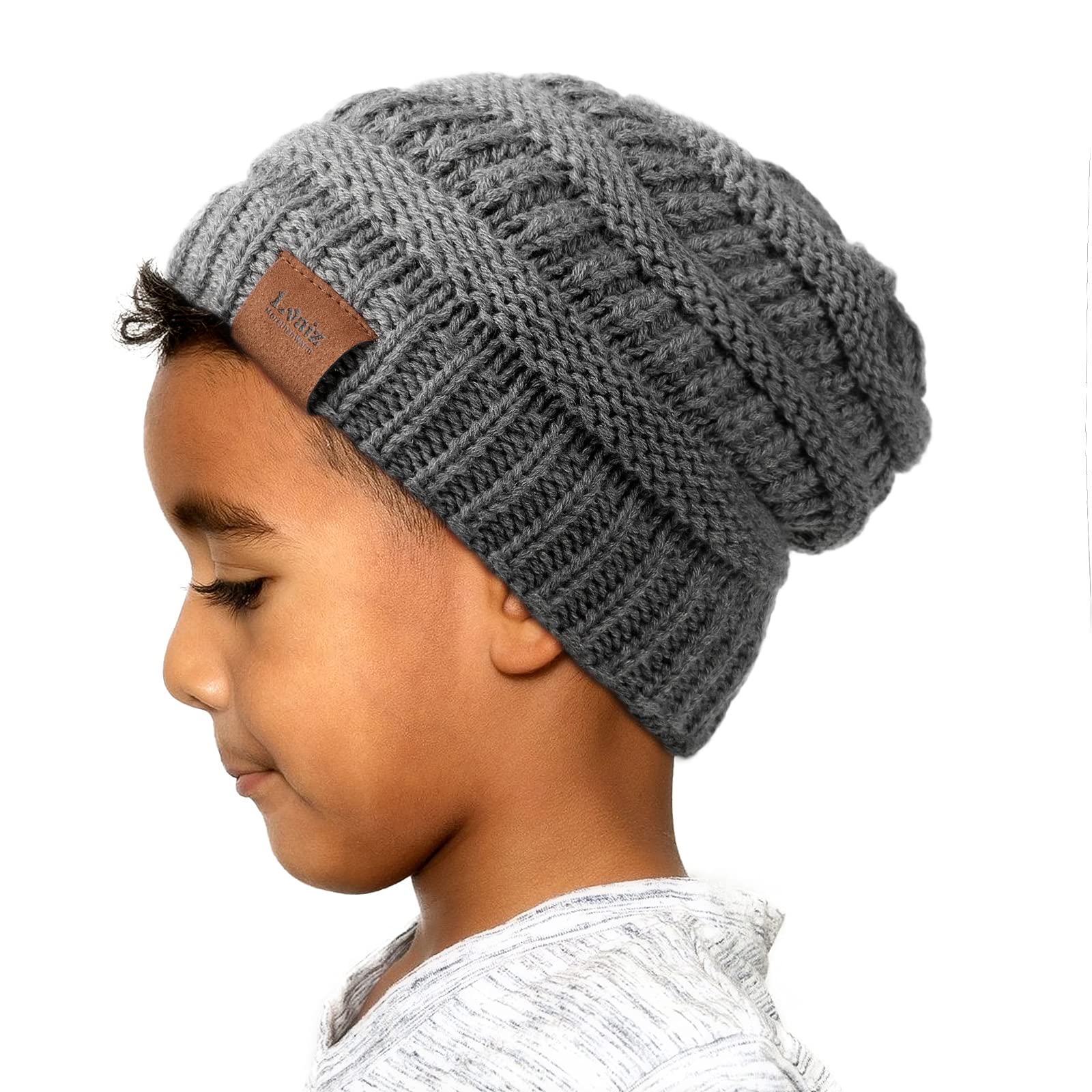 LvaizKids Satin Lined Winter Hat Toddler Cable Knitted Beanie Silk Lined Thick Chunky Cap Soft Slouchy Warm Hat for Children