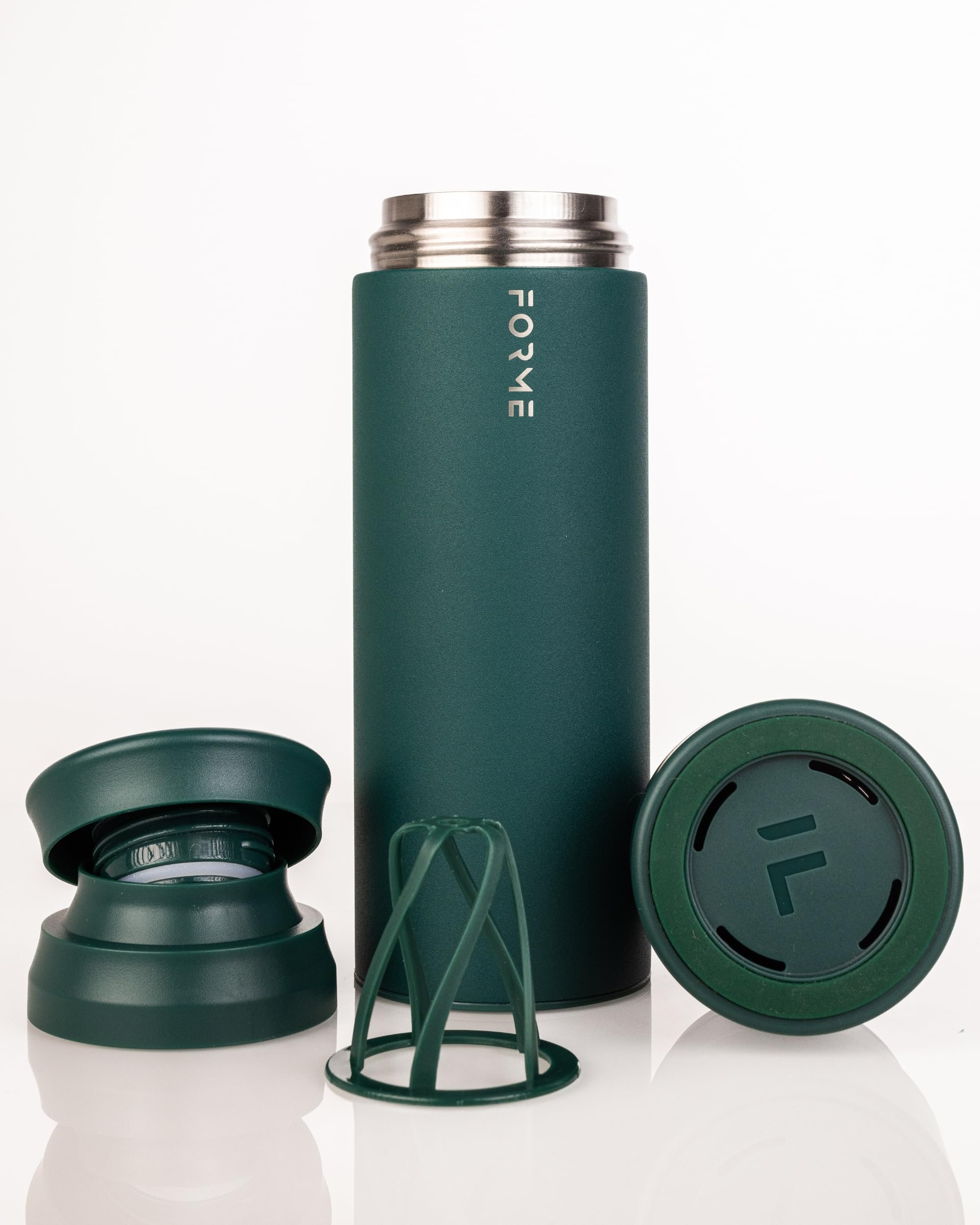 FORMEShaker - Stainless Steel Protein Shaker - Double Walled Vacuum Insulated - Cold and Hot Drinks - Protein Powder Container - Silent Shaker - Leak Proof - Fits Cup Holders - Jungle (Green)