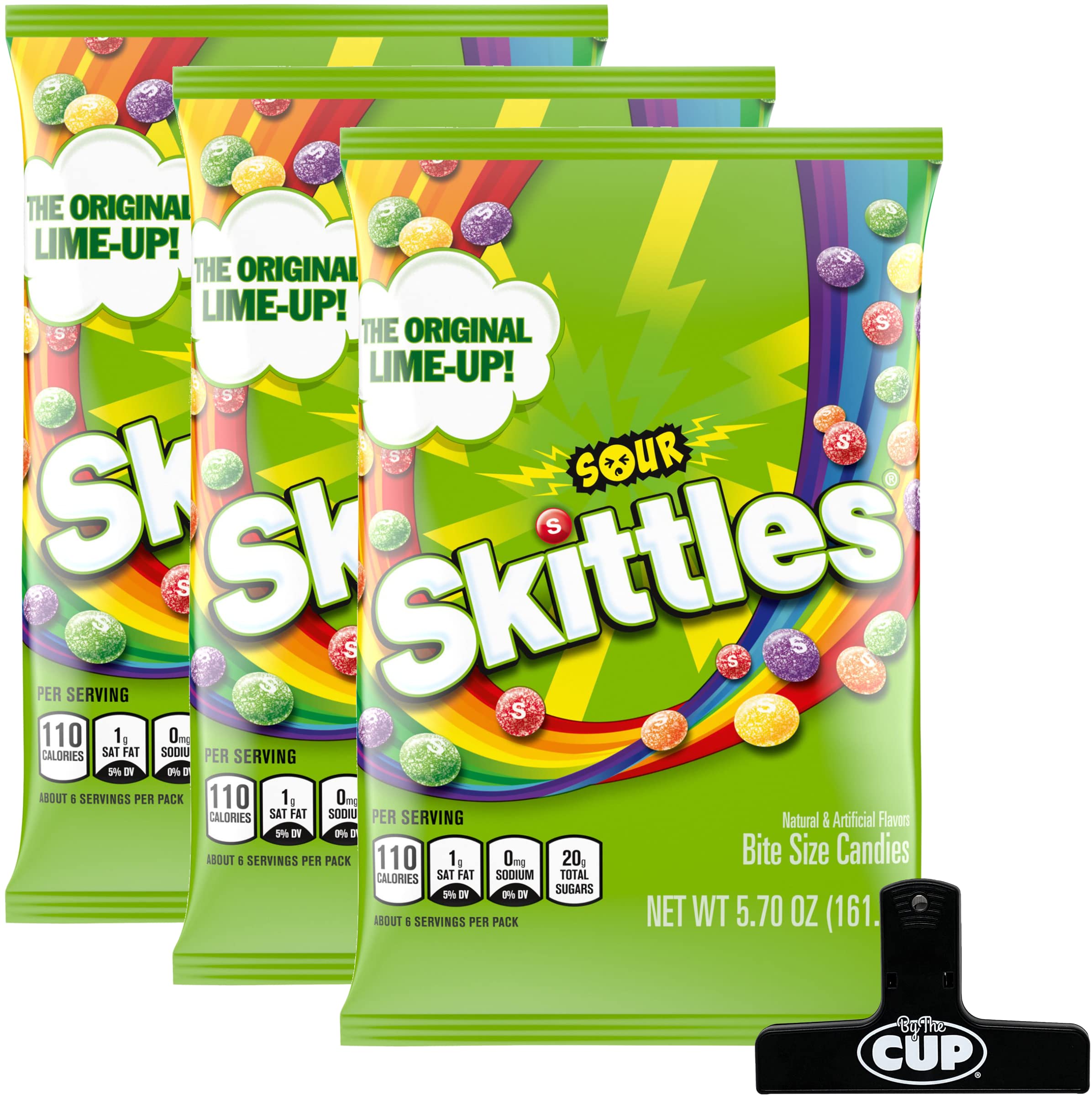 Sours Candy, 5.7 Ounce (Pack of 3) with By The Cup Bag Clip