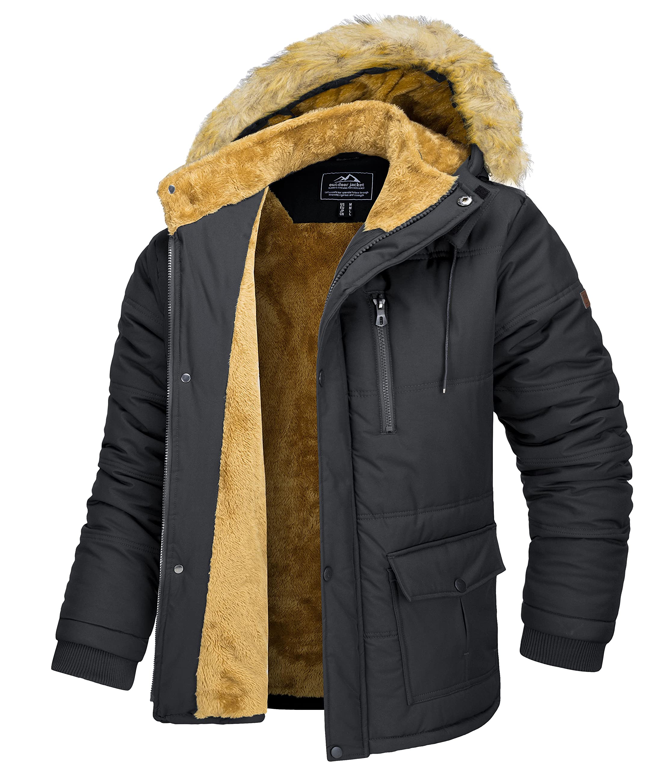 MAGCOMSENMen's Winter Jackets Thermal Puffer Long Coats Parka Jackets with Detachable Hood