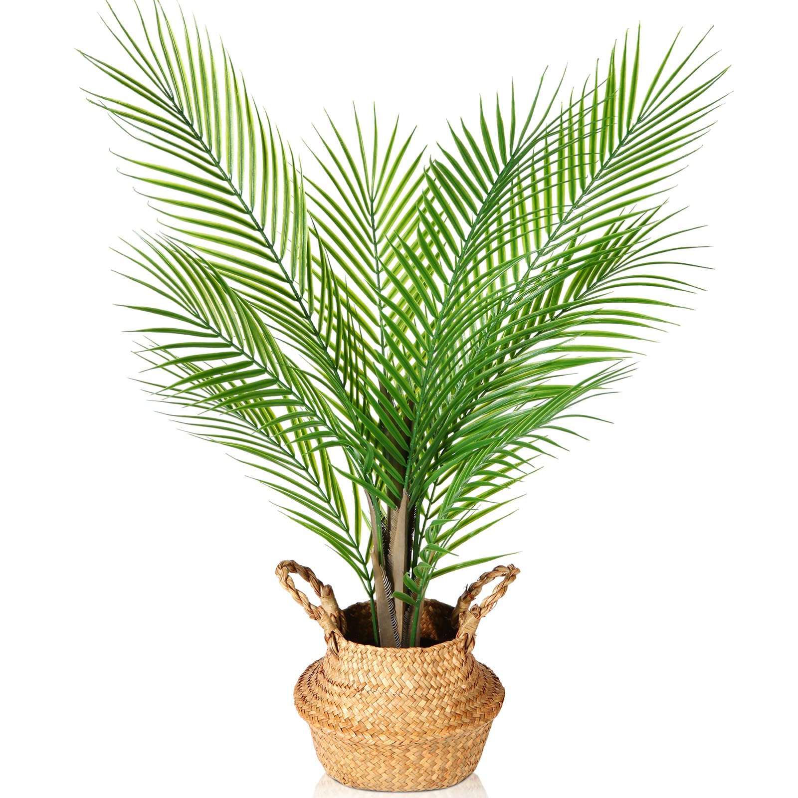 Kazeila Artificial Palm Tree, 30'' Fake Potted Paradise Palm Plant with Handmade Seagrass Basket, Plastic Greenery Faux Tree Home Décor for Indoor Porch Balcony Bedroom Bathroom Coffee