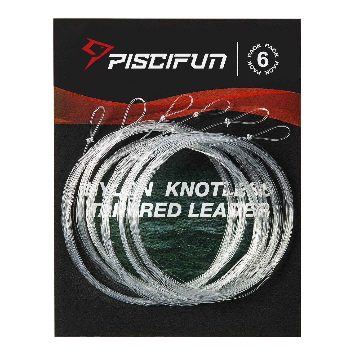 PiscifunFly Fishing Leader with Pre-Tied Loop, Tapered Fly Line Leader, Nylon, Clear, 6 Pack, 7.5FT, 9FT, 12FT, 0X 1X 2X 3X 4X 5X 6X 7X