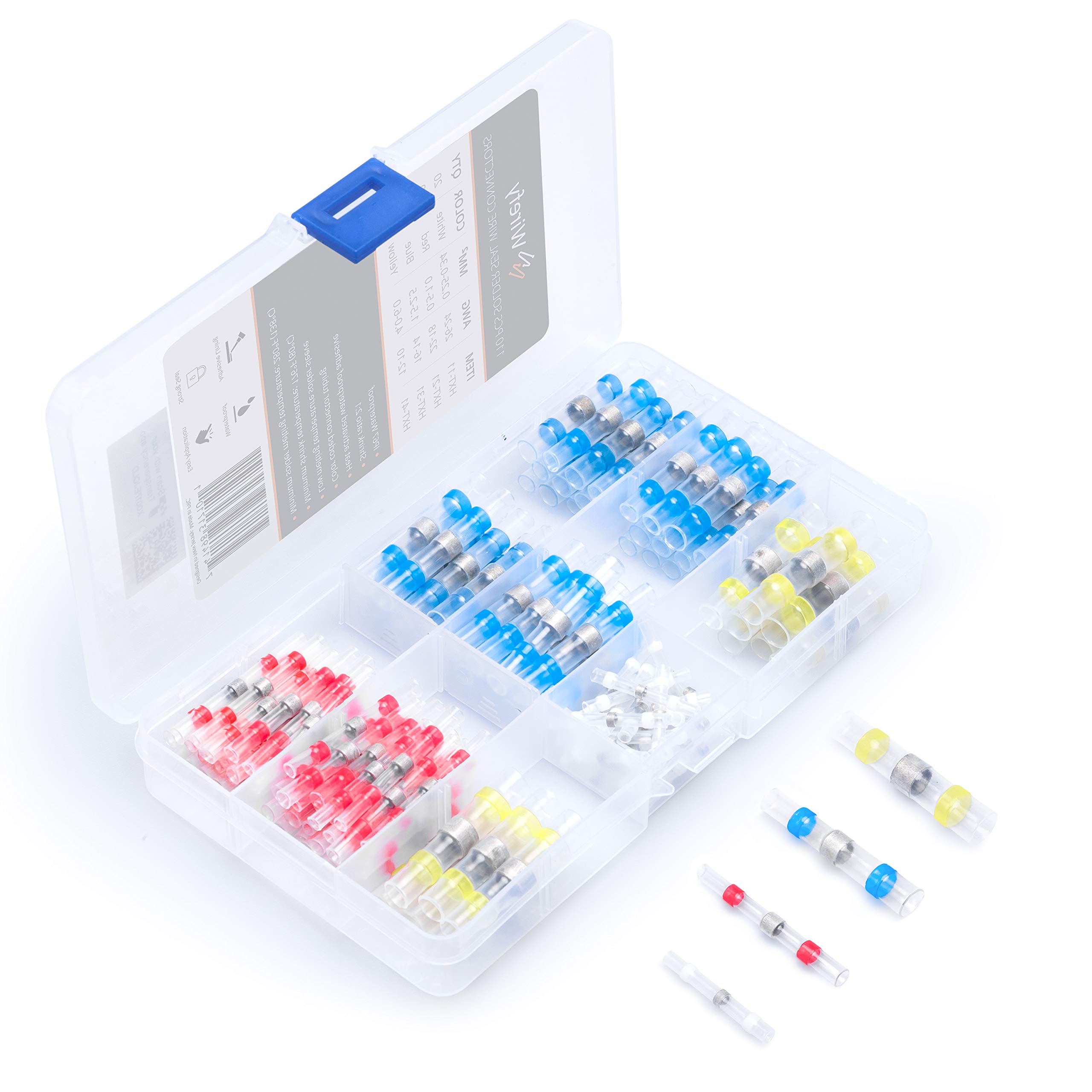 Wirefy110 PCS Solder Seal Wire Connectors Kit - Heat Shrink Solder Butt Connectors - Waterproof Solder Sleeves - Self Soldering Wire Connectors - Set 26-10 AWG