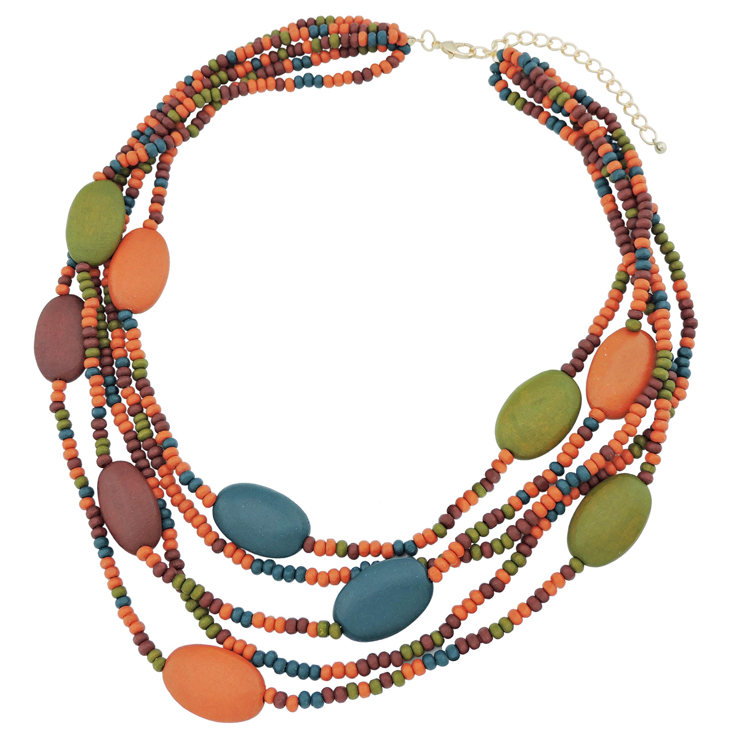 CoirisMulti Color 5 Layers Wood Beads Strand Statement Necklace for Women Chunky Collar (N0019)