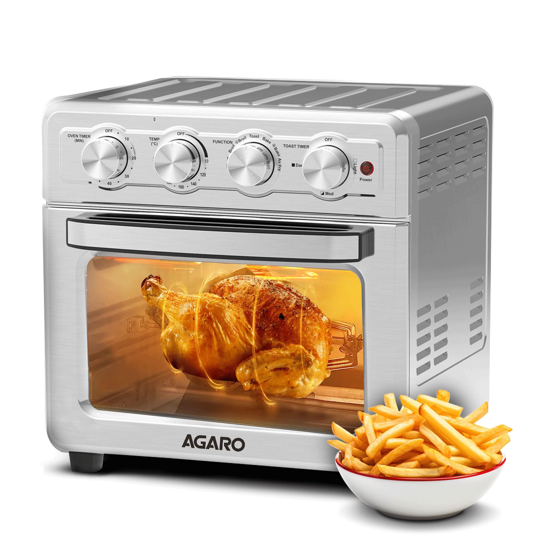 AGARO Regal Air Fryer For Home, 23L, Family, Rotisserie Convection Oven, 1800W Electric Oven, 7 Presets Programs, Stainless Steel, Bake, Roast, Toast and Reheat, Silver.