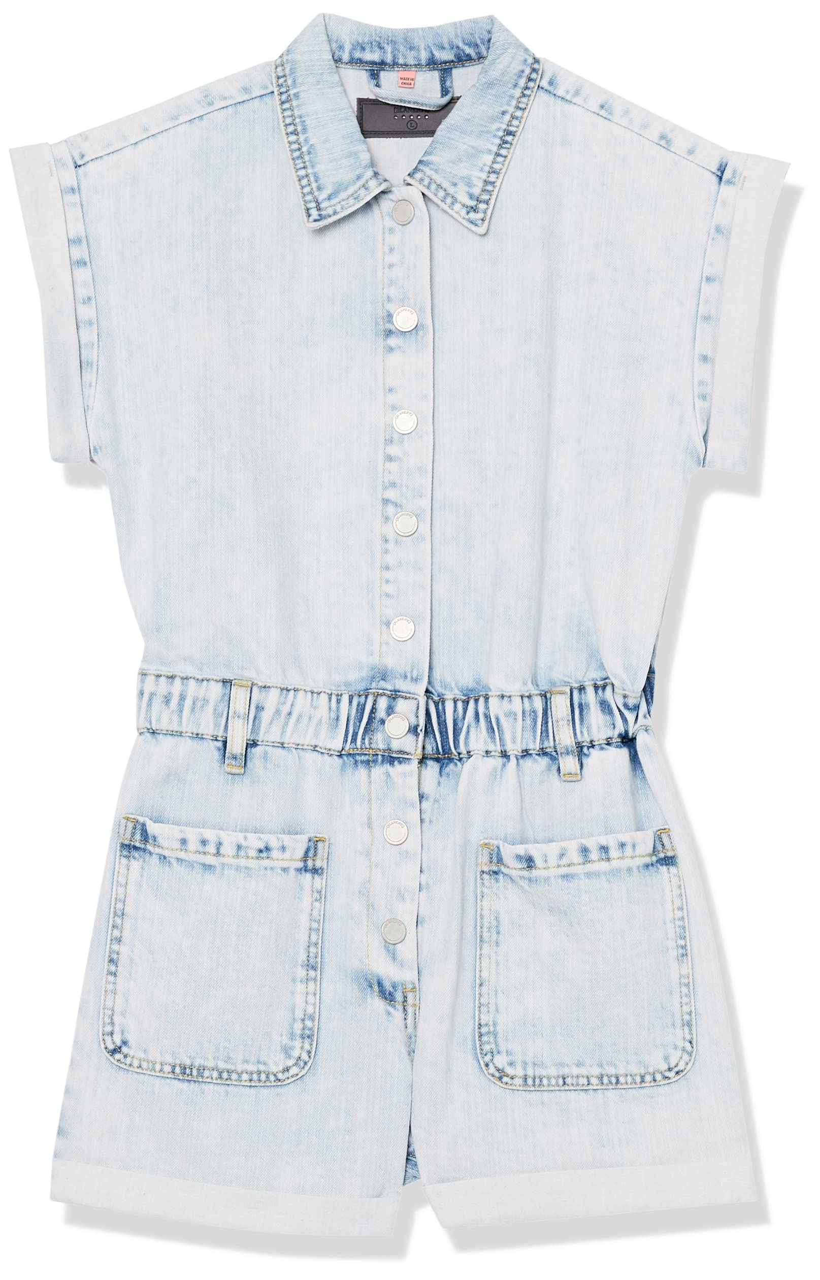 [BLANKNYC] girls Luxury Clothing Acid Denim Shorts Sleeve Romper With Patch Pockets, Comfortable & Stylish