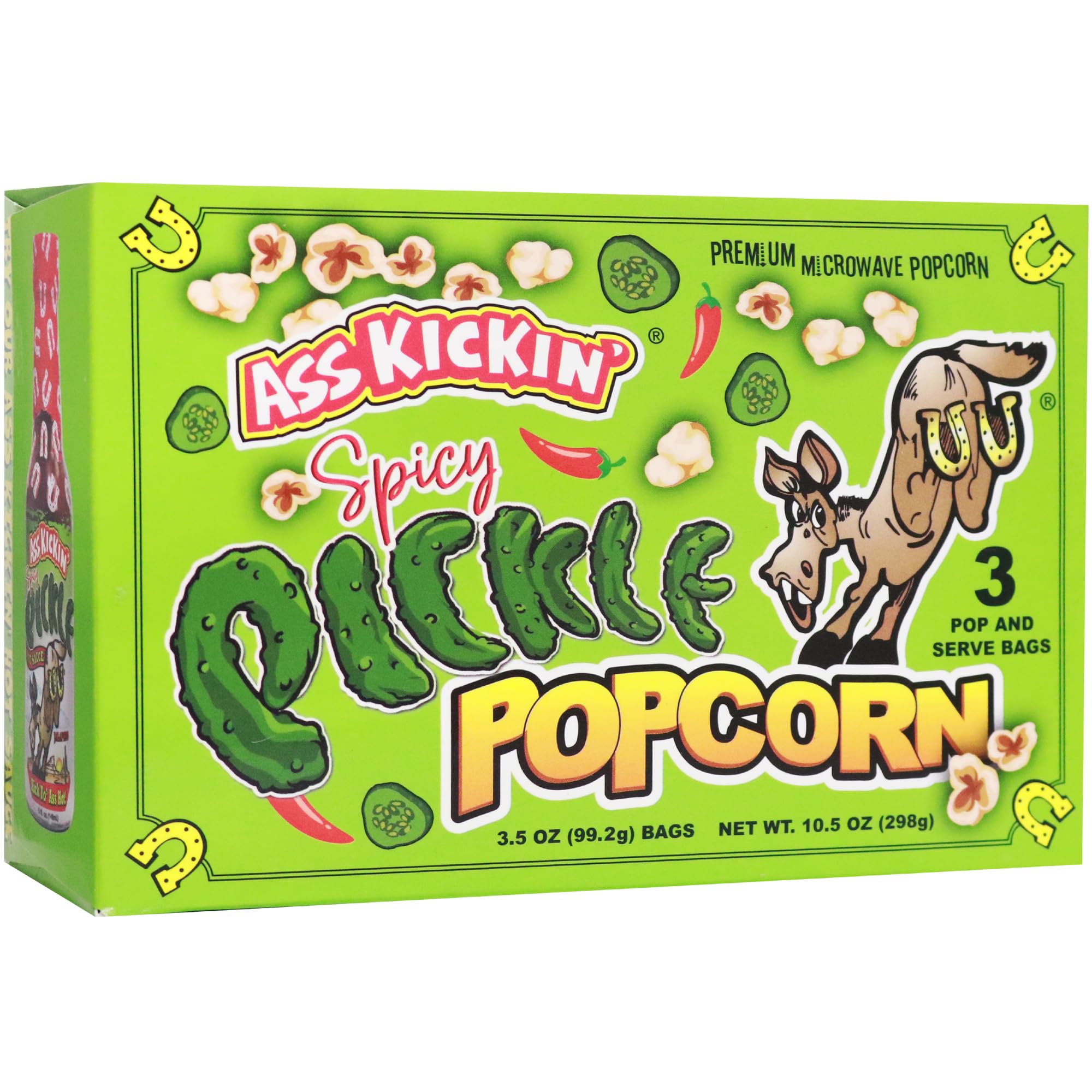 ASS KICKIN' Spicy Pickle Microwave Popcorn Bags - 6 Pack - Ultimate Spicy Pickle Gourmet Popcorn Gift - Makes a Great Movie Theater Popcorn or Snack Food for Movie Night (6)