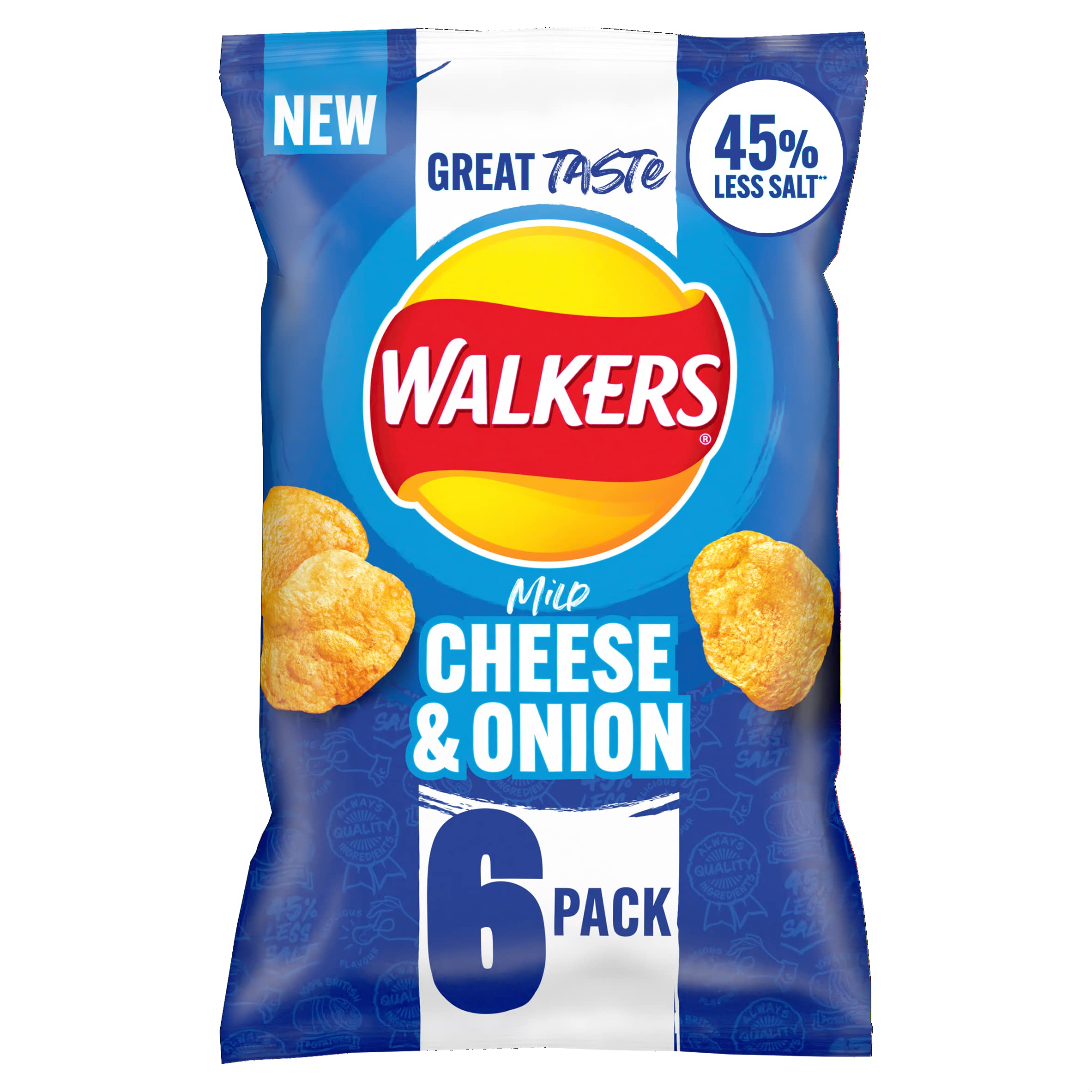 Walkers Less Salt Mild Cheese & Onion 6pk