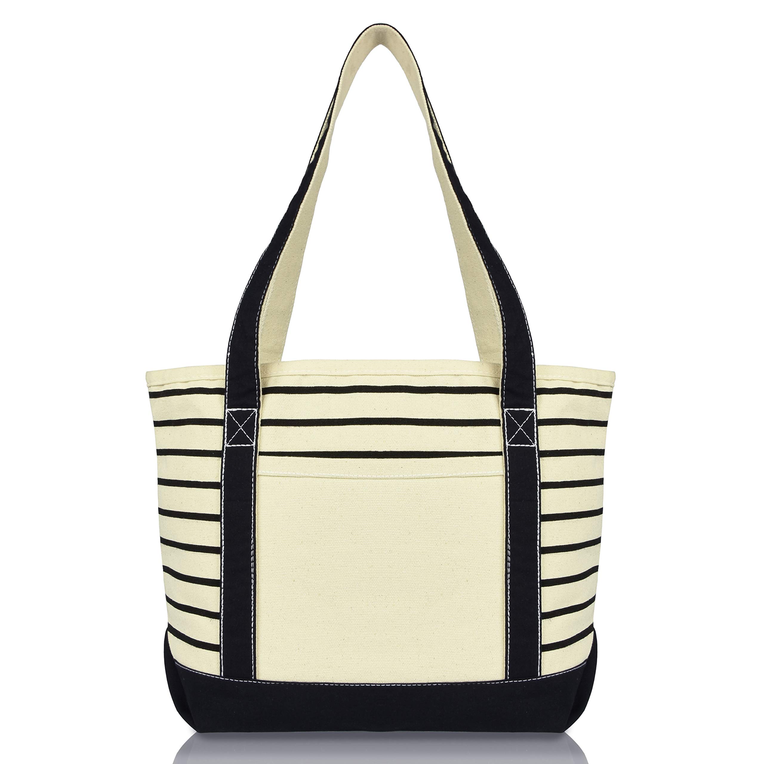 DALIX Stripe Tote Deluxe Shoulder Bag Cotton Canvas