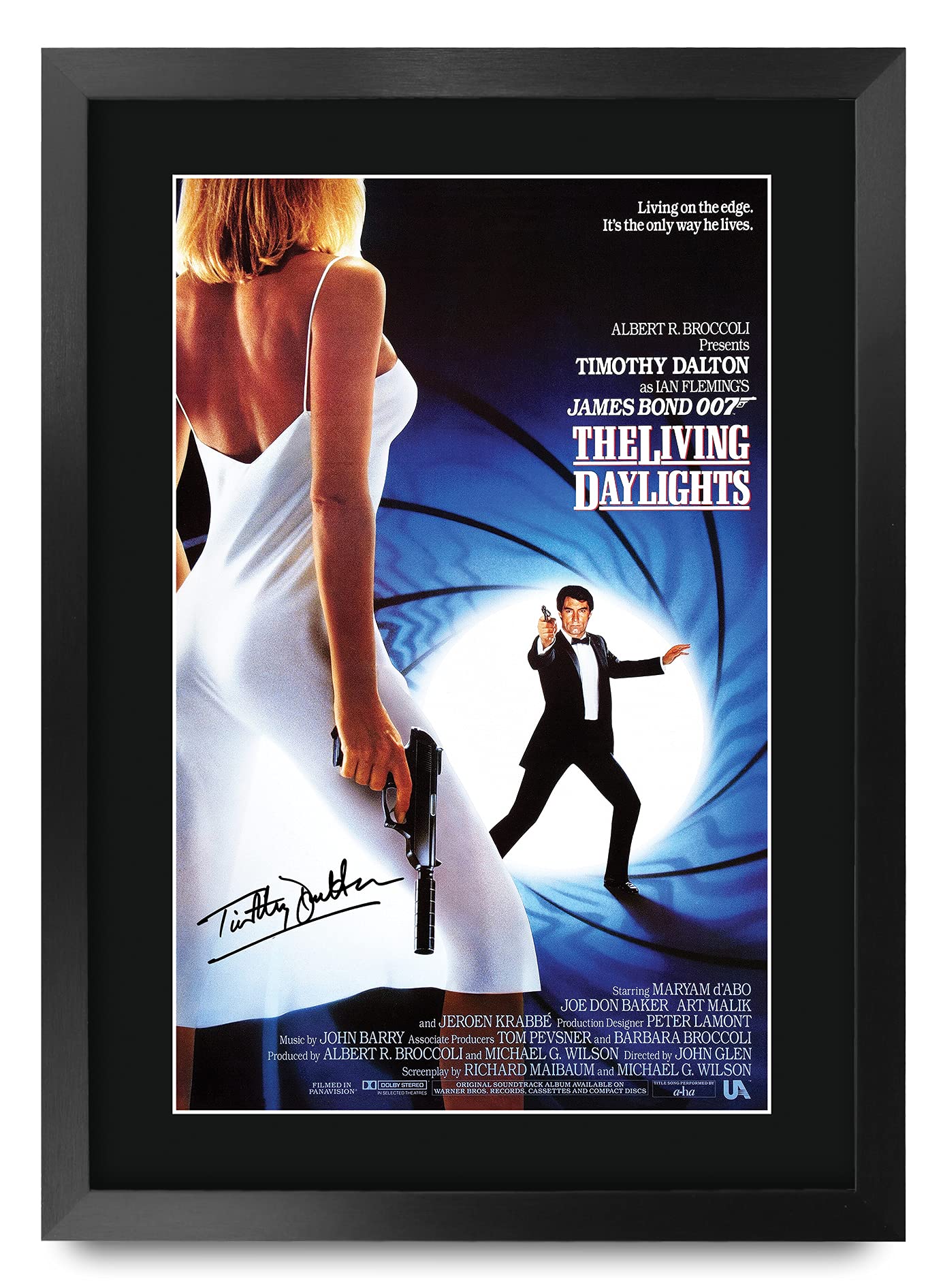 HWC Trading A3 FR James Bond - The Living Daylights Movie Poster Timothy Dalton Signed Gift FRAMED A3 Printed Autograph Film Gifts Print Photo Picture Display