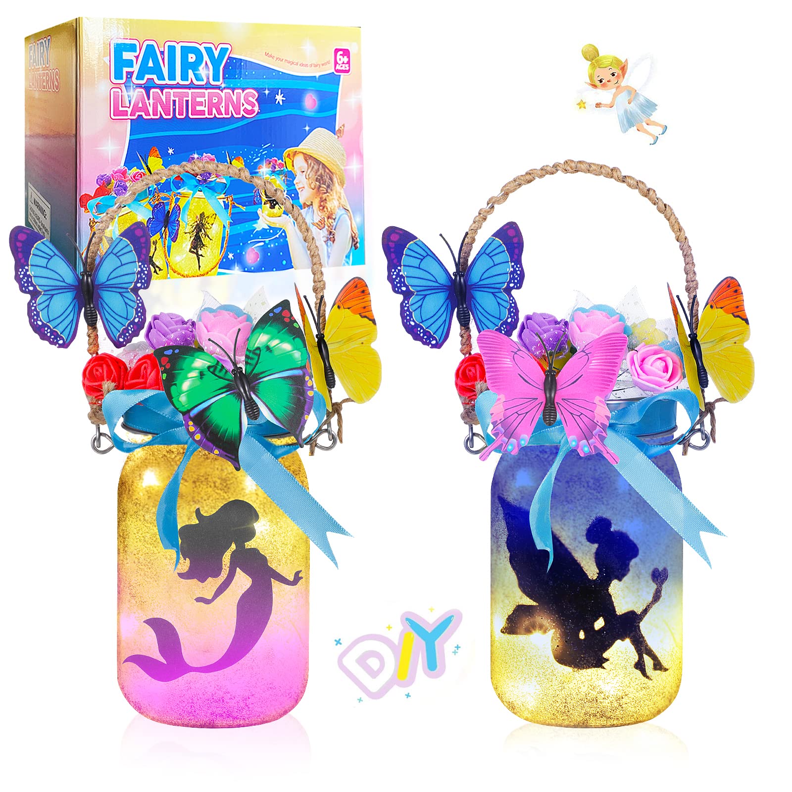 Fairy Craft Kits for Girls, Fun DIY Arts and Crafts Project for Kids Ages 8-12, Fairy Night Light Lantern Jars Indoors Outdoors Fairy Garden Yard Porch Kits Decorations Supplies 2 Packs