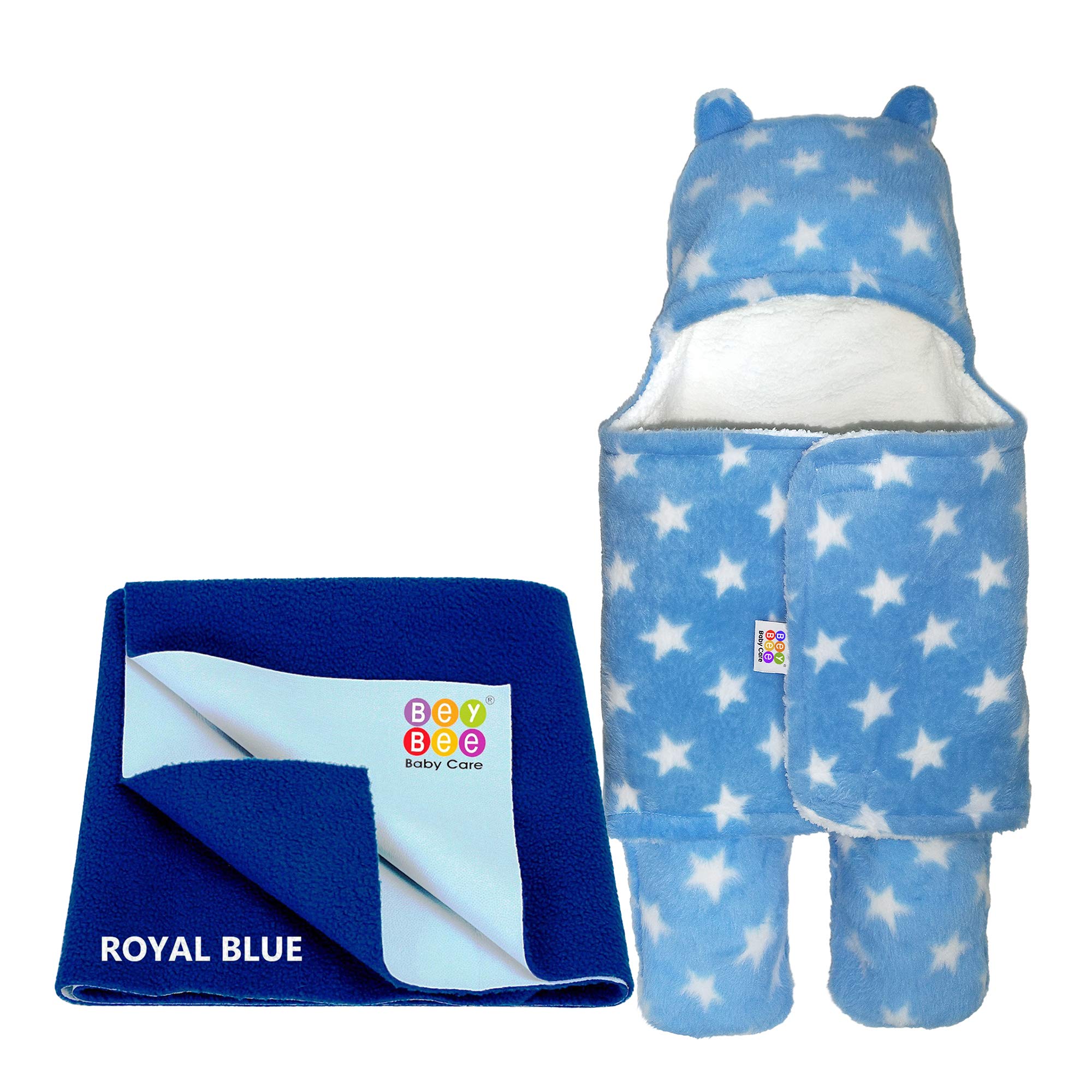 BeyBeeBeyBee® New Born Babies Combo Blanket & Dry Sheet (Blue, Royal Blue)