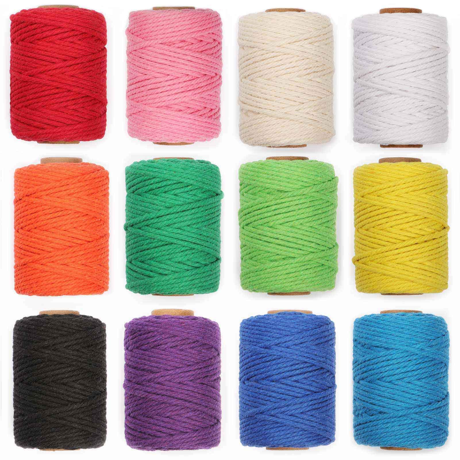 HULISEN Macrame Cord, 3mm x 396 Yards Natural Cotton Twine, 12 Rolls 4 Strand Colored Macrame String, Colorful Cotton Rope for DIY Crafts Knitting, Artworks, Wall Hanging, Plant Hangers