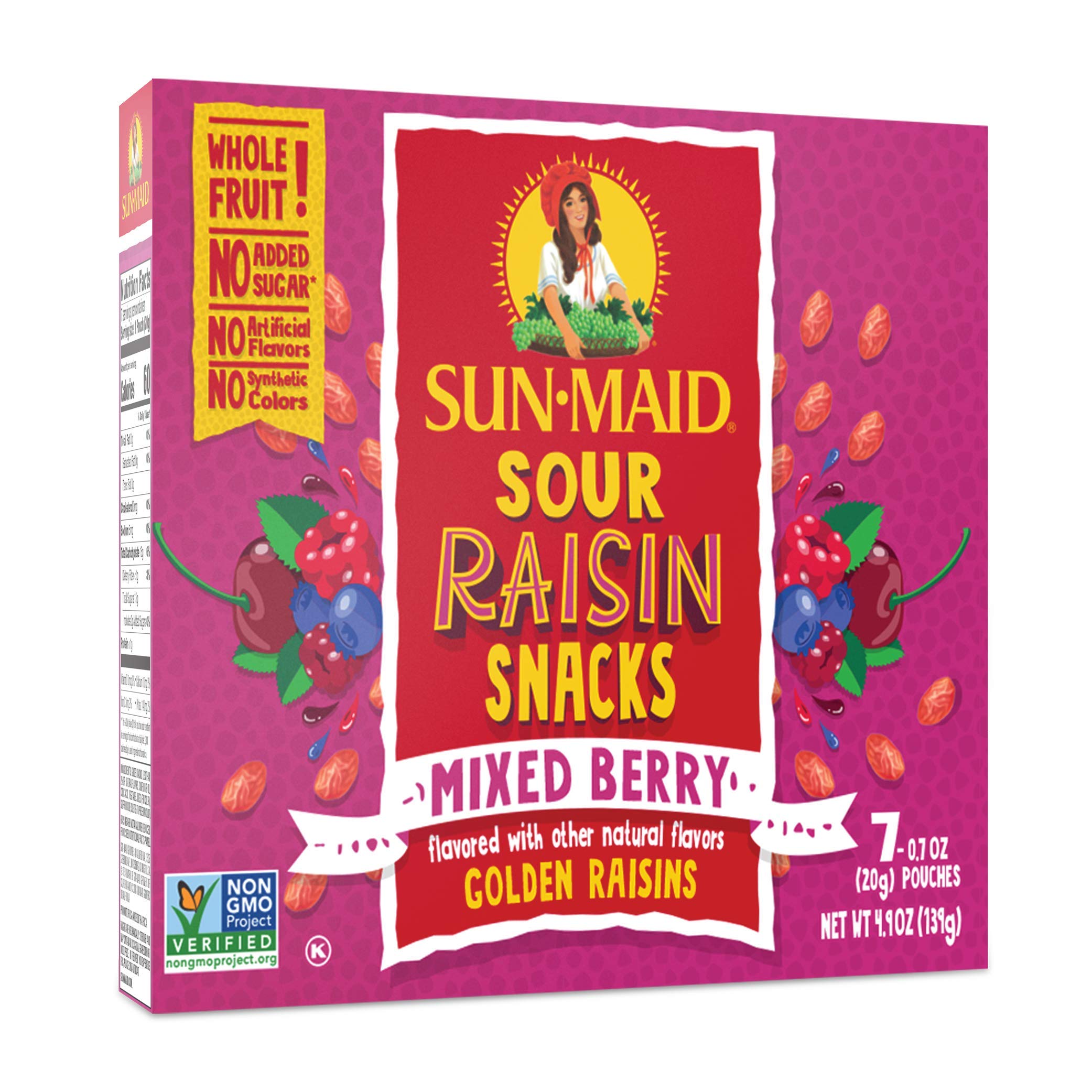 Sun-Maid Fruity Raisins Snack for Kids | Sour Mixed Berry | 7 Count | Pack of 1 | Whole Natural Dried Fruit | No Artificial Flavors | Non-GMO