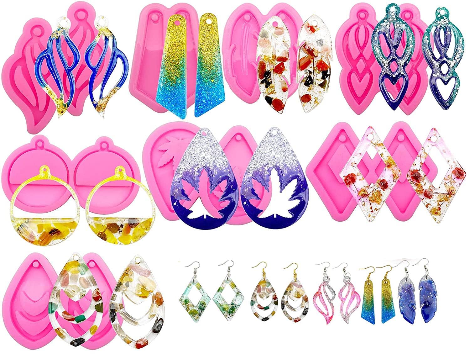 SNOOGG Resin Molds Silicone, 5pcs Earring Pair Resin Jewelry Epoxy Casting Molds DIY Unique Earrings Jewellery Resin Craft