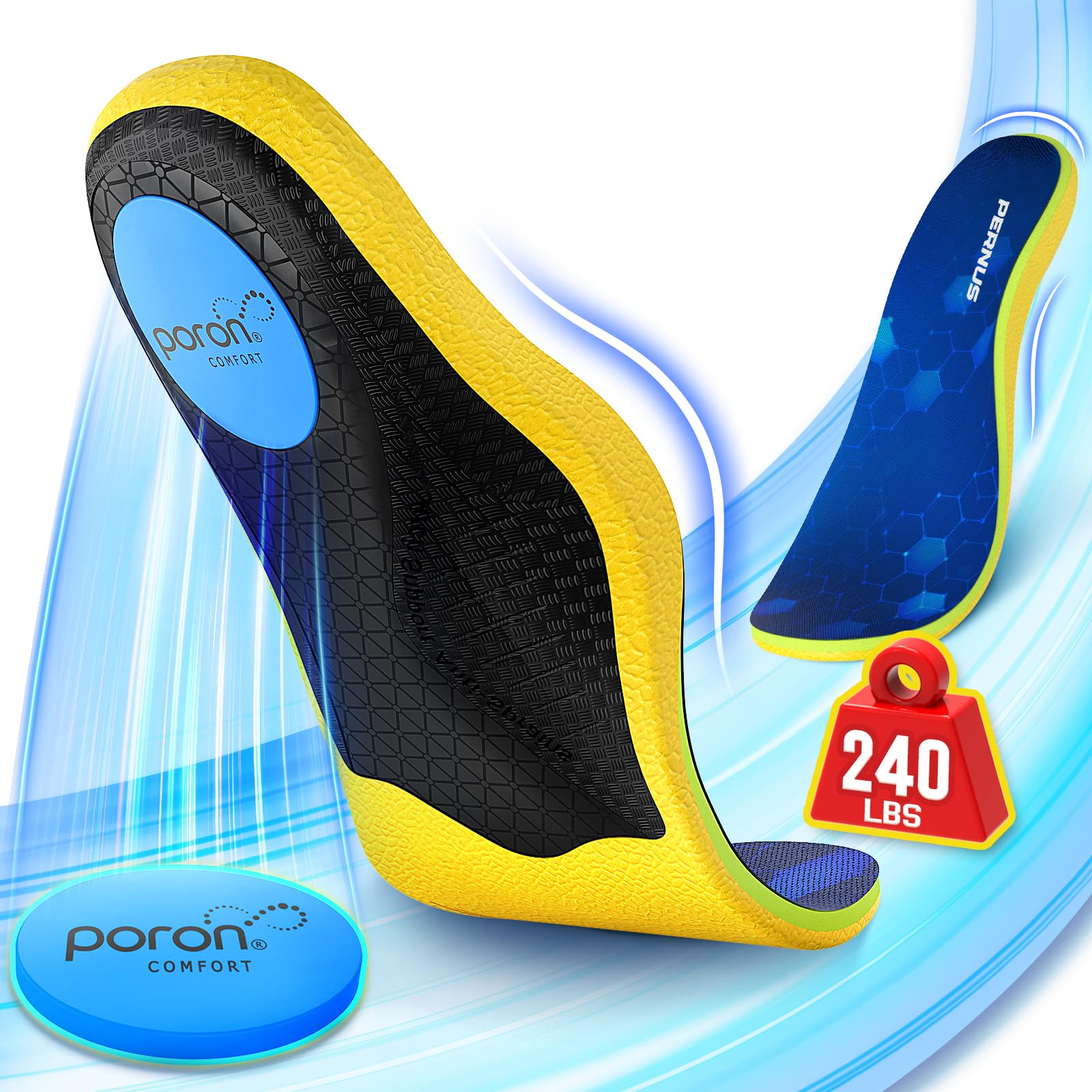 Pernus240+lbs Plantar Fasciitis Relief Insoles Men, Comfort PORON Shoe Inserts for Women, Heavy Duty High Arch Support Inserts for Pain Relief Absorb Shock, Work Boot Orthotic Insoles Flat Feet & Pronation