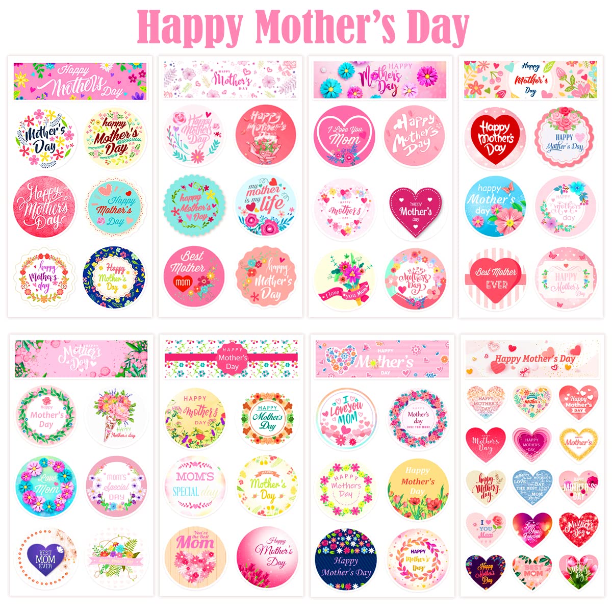 Mothers Day Stickers, Happy Mother's Day Labels Stickers for Mothers Day Card Gifts Present Decoration, Mothers Day Flower Decoration Stickers