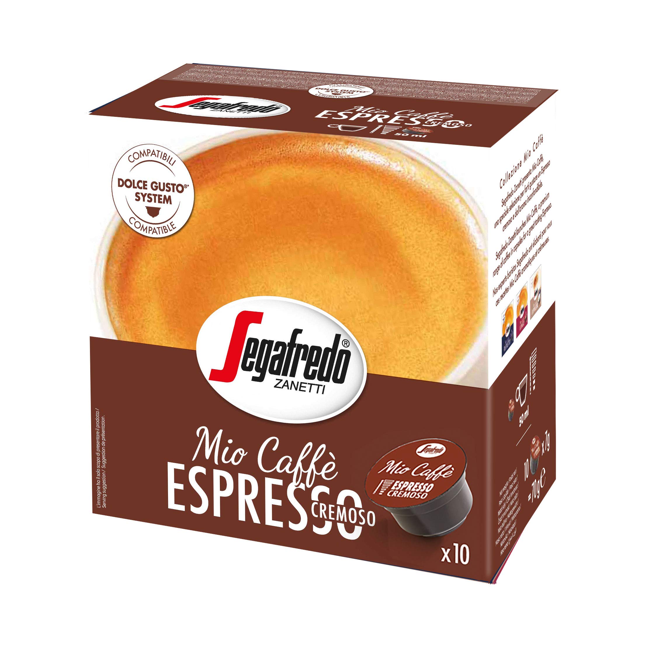 SegafredoZanetti Mio Caffe Espresso Cremosso Nescafe Dolce GUSto Compatible Coffee Capsules 7G, Pack Of 10