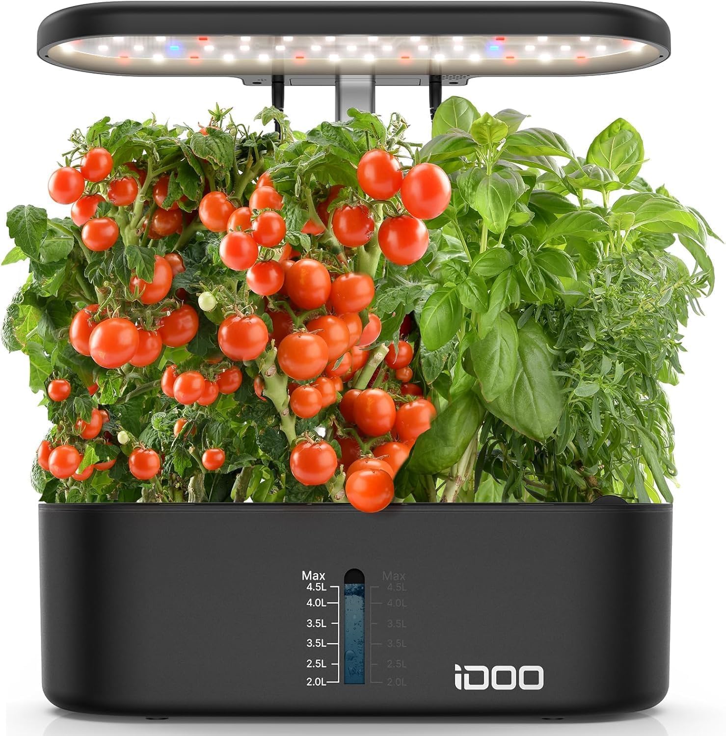 iDOO Hydroponics Growing System, Indoor Herb Garden, Germination Kit, 10 pods Smart Garden with Auto Timer LED Grow Light, 37cm Height Adjustable, Water Shortage Alarm, Black