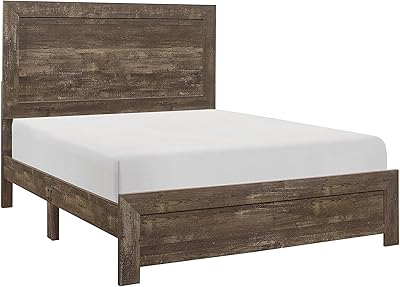 Benjara Rustic Panel Design Wooden Queen Size Bed with Block Legs Support, Brown