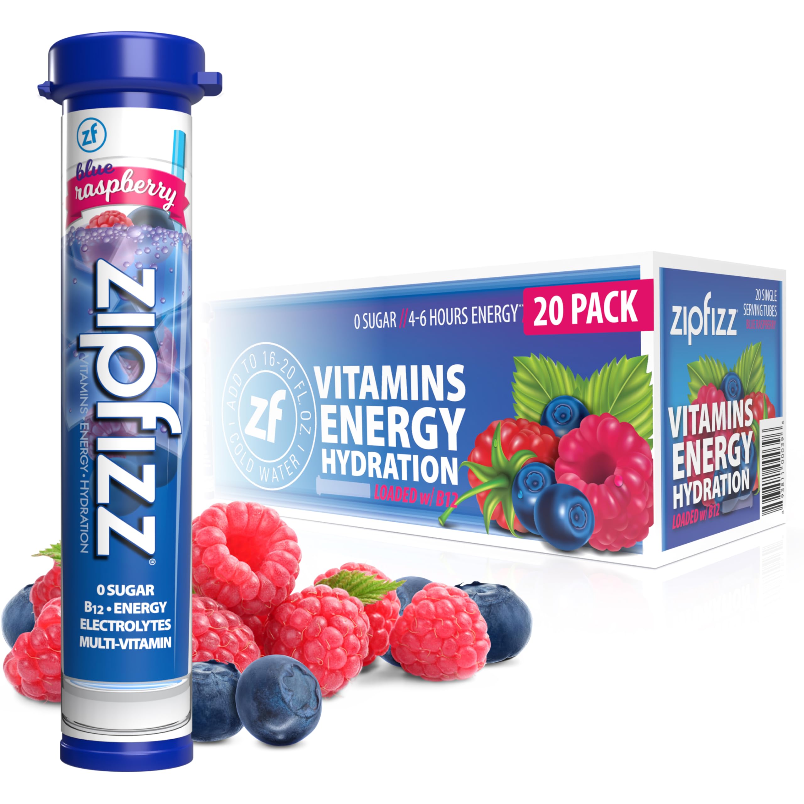 ZipfizzHealthy Energy Drink Mix, Blueberry Raspberry, 20 Count by Zipfizz