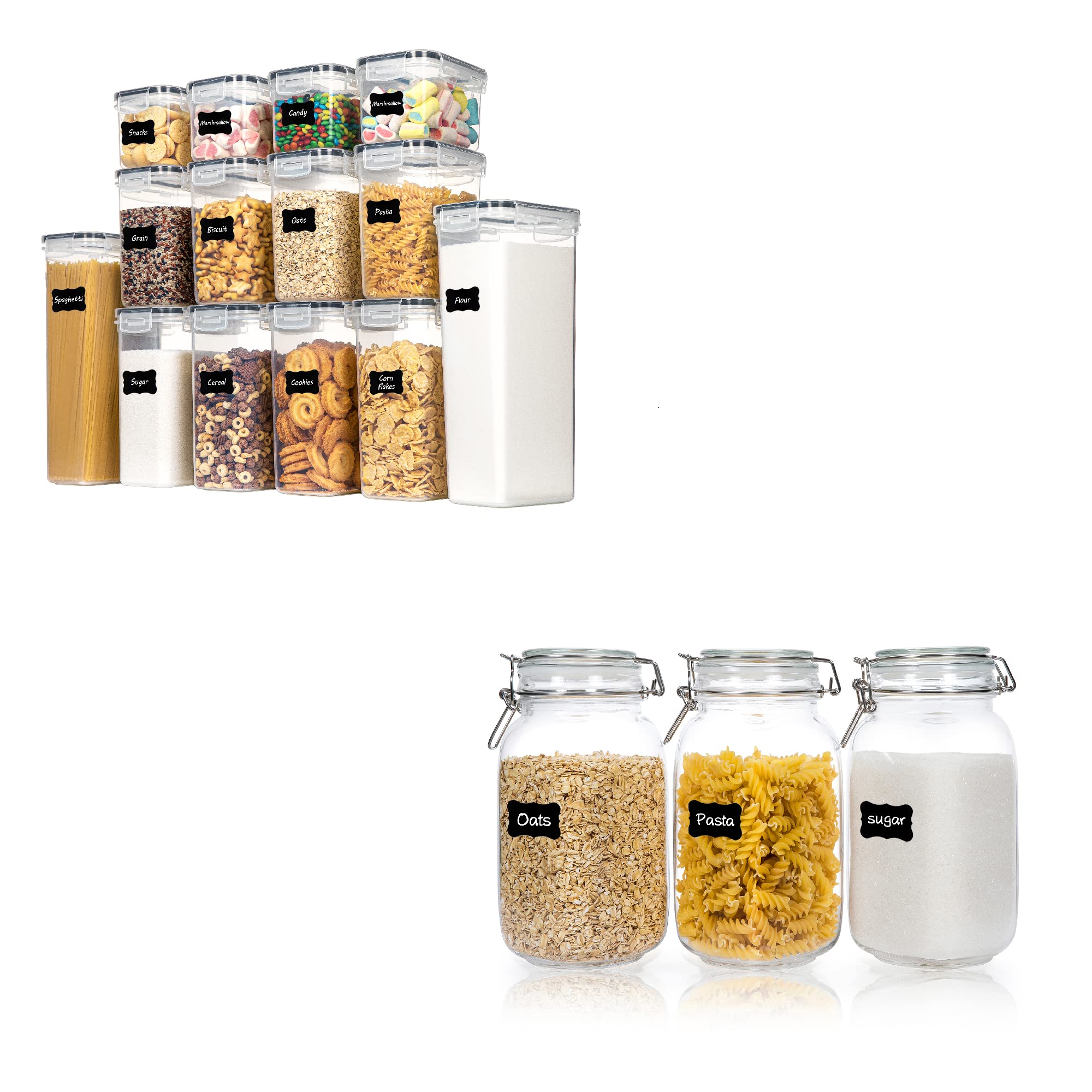 CHEFSTORY 14 PCS Airtight Food Storage Containers Set and 3 PCS 50oz Airtight Glass Jars with Lids