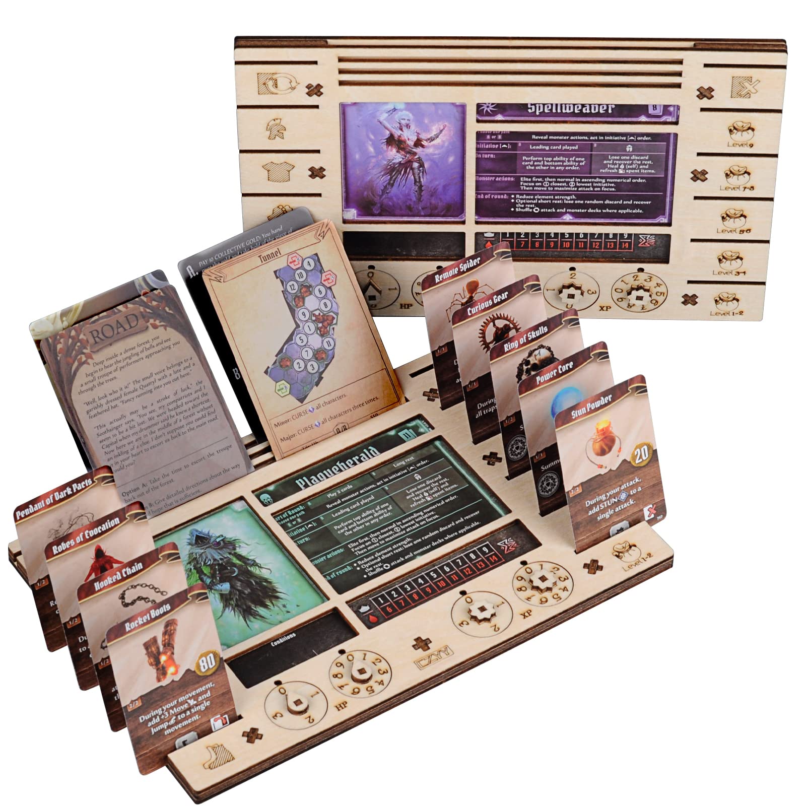 CZYY Gloomhaven/Frosthaven Player Character Dashboard with HP & XP Dial Trackers Set of 2 Birch Plywood Hero Organizer for Saving Your Table Space