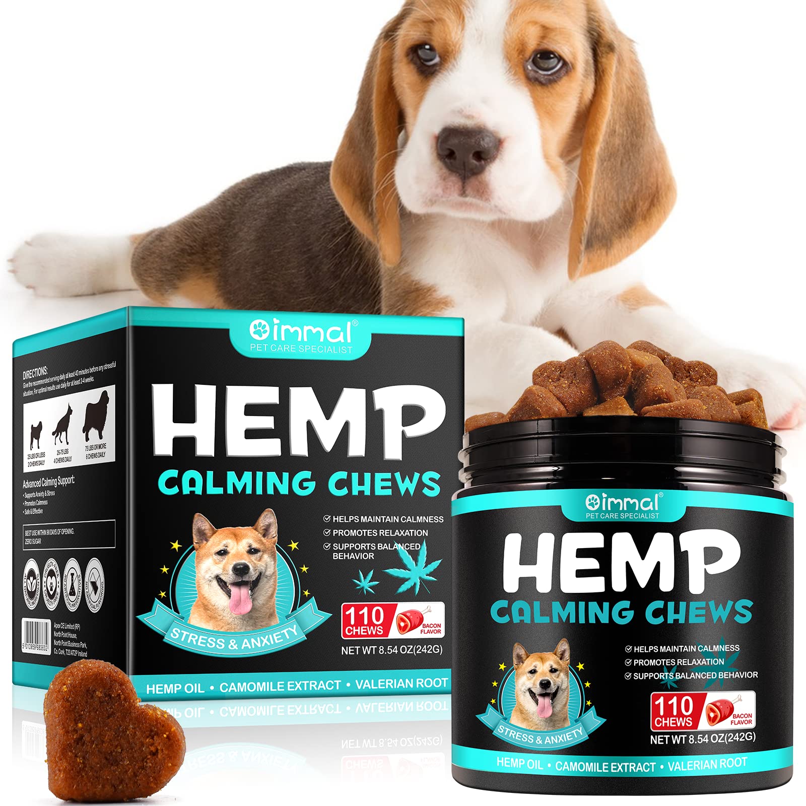 Calming Chews for Dogs, 110 Chews Hemp Calming Anxiety Relief Dog Treats, Advanced Dog Calming Aid-Traval-Thunder-Seperations Stress Relief Calming Chews (Bacon Flavor)