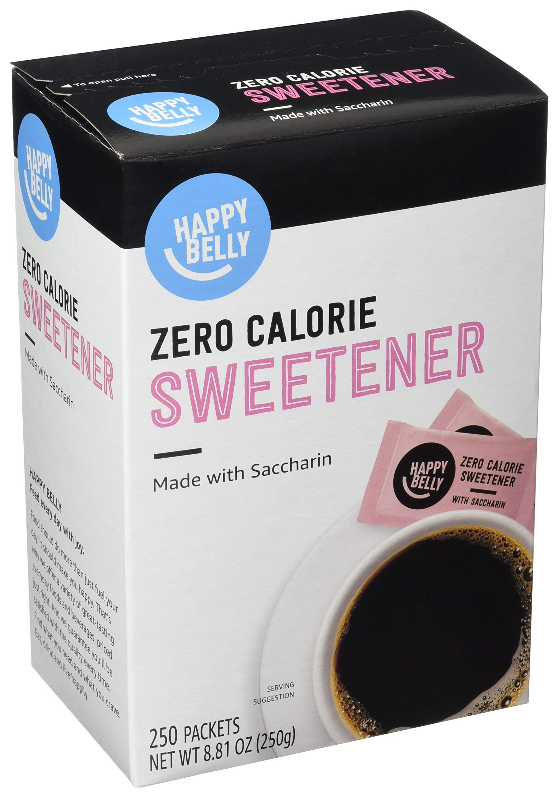 Amazon Brand - Happy Belly Zero Calorie Pink Saccharin Sweetener Powder, 250 Packet, 8.81 ounce (Pack of 1)