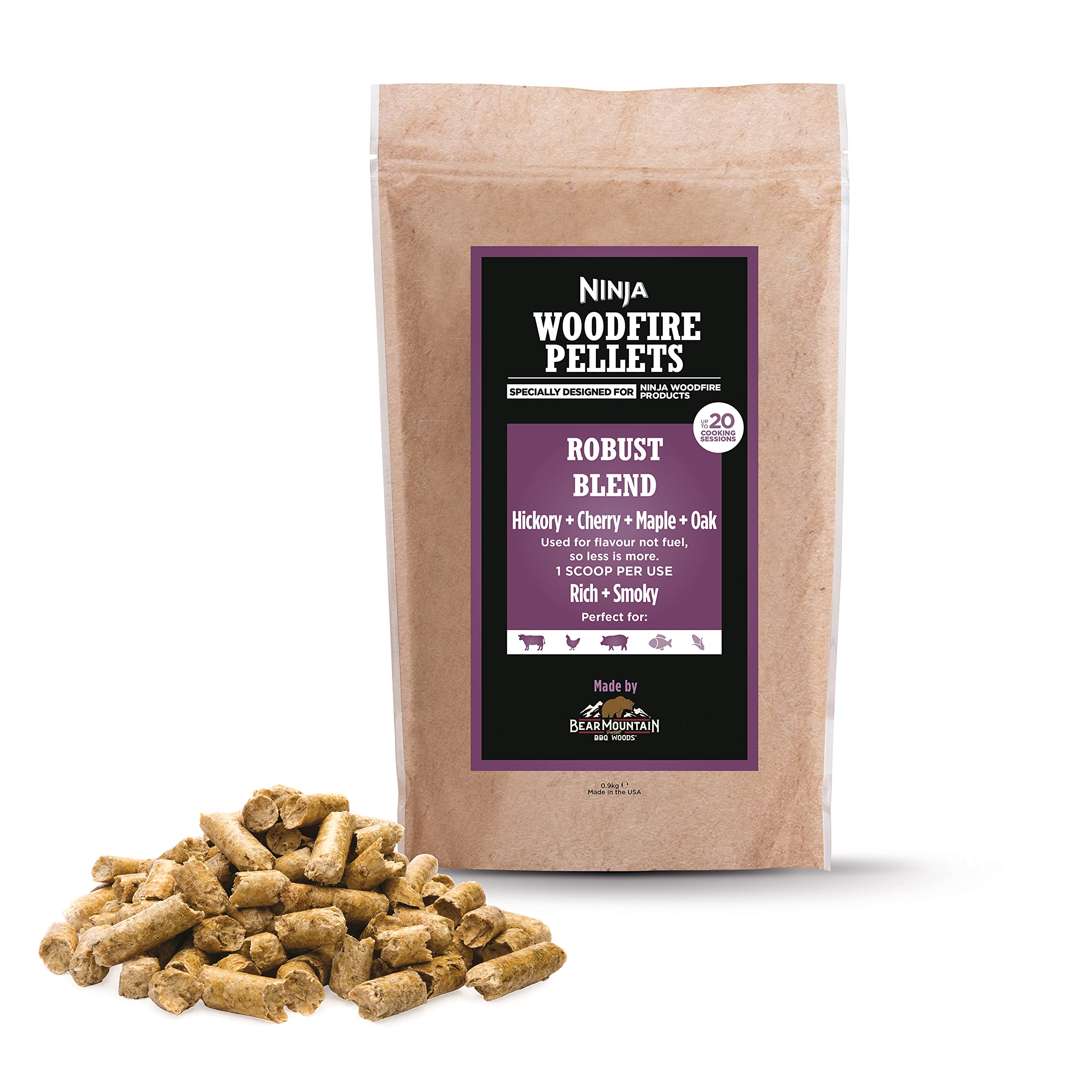 Ninja Woodfire Pellets Intense Blend 900g, Official Ninja Woodfire Pellet for use with Ninja Woodfire Outdoor Grill, XSKOGAPBPL2UK